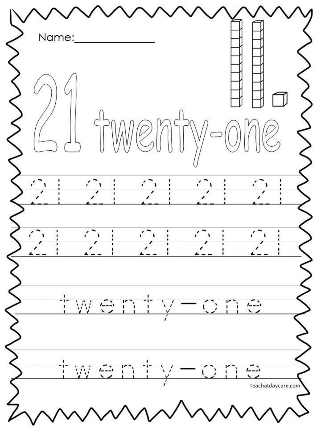 Number 21 Worksheet For Preschool