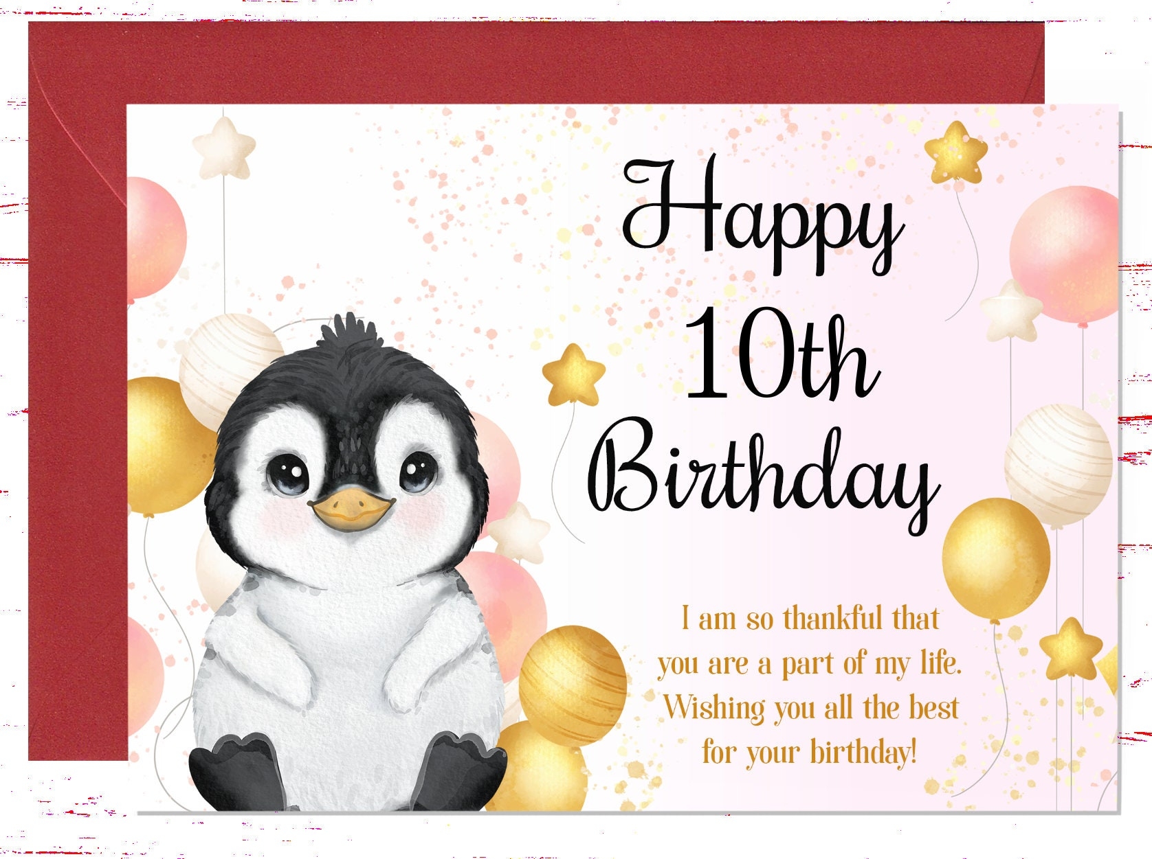 10th Birthday Card Cute 10th Birthday Greeting Card Funny 10 Year Birthday Card Penguin Birthday Card Cute Card For Kids Niece Nephew Etsy