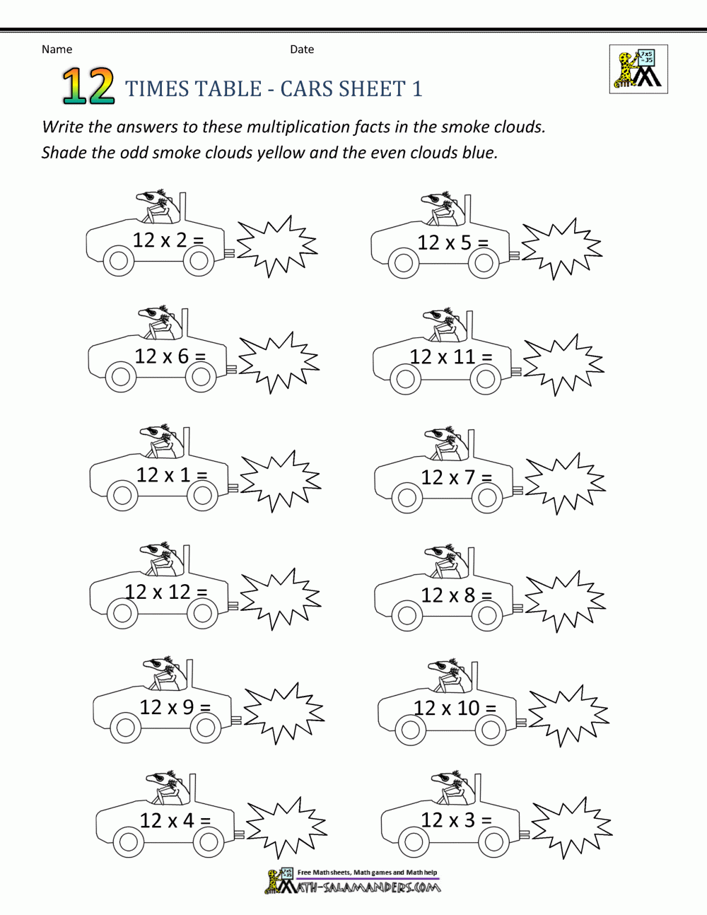 12 Times Tables Worksheets
