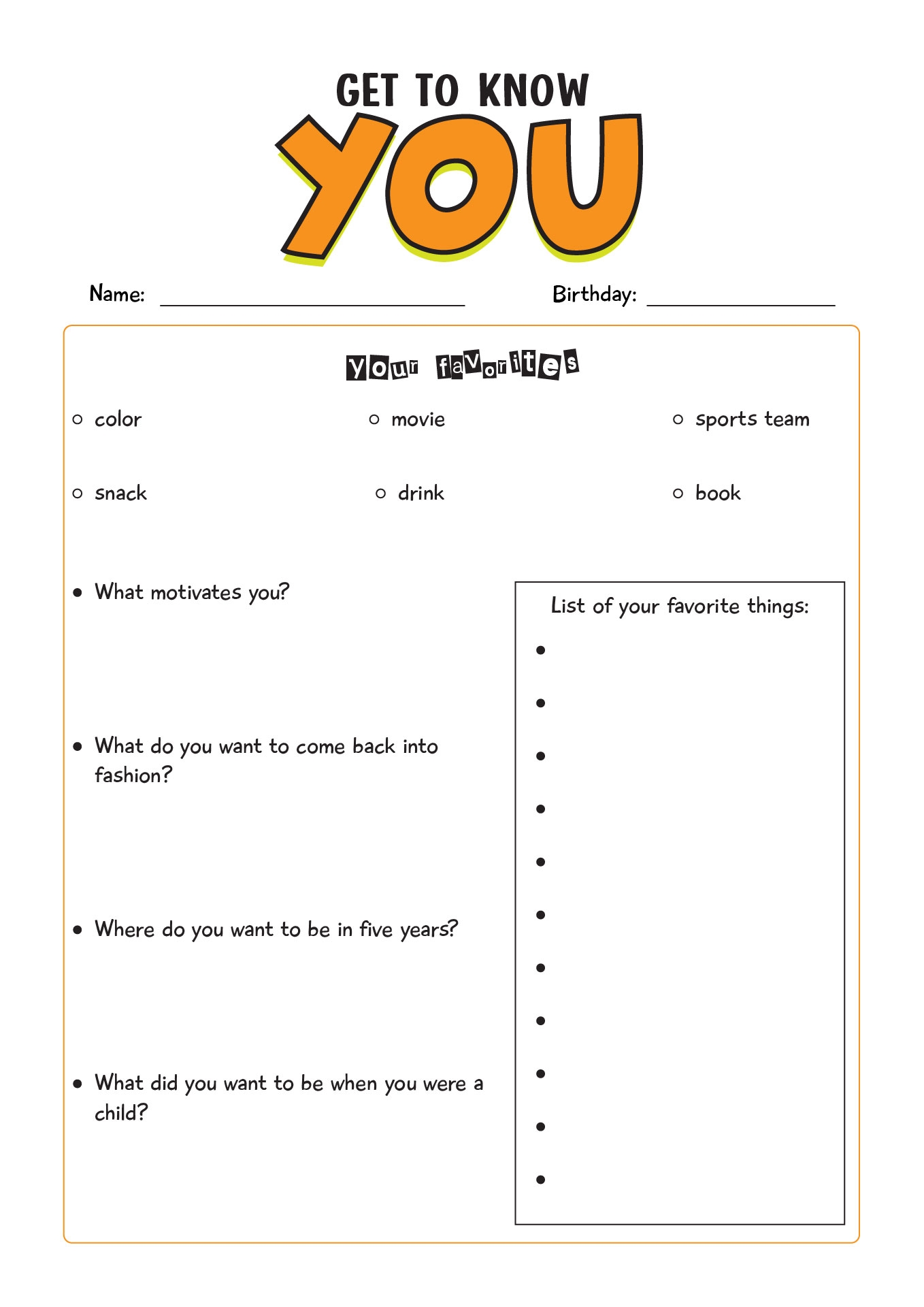 getting to know you student worksheet