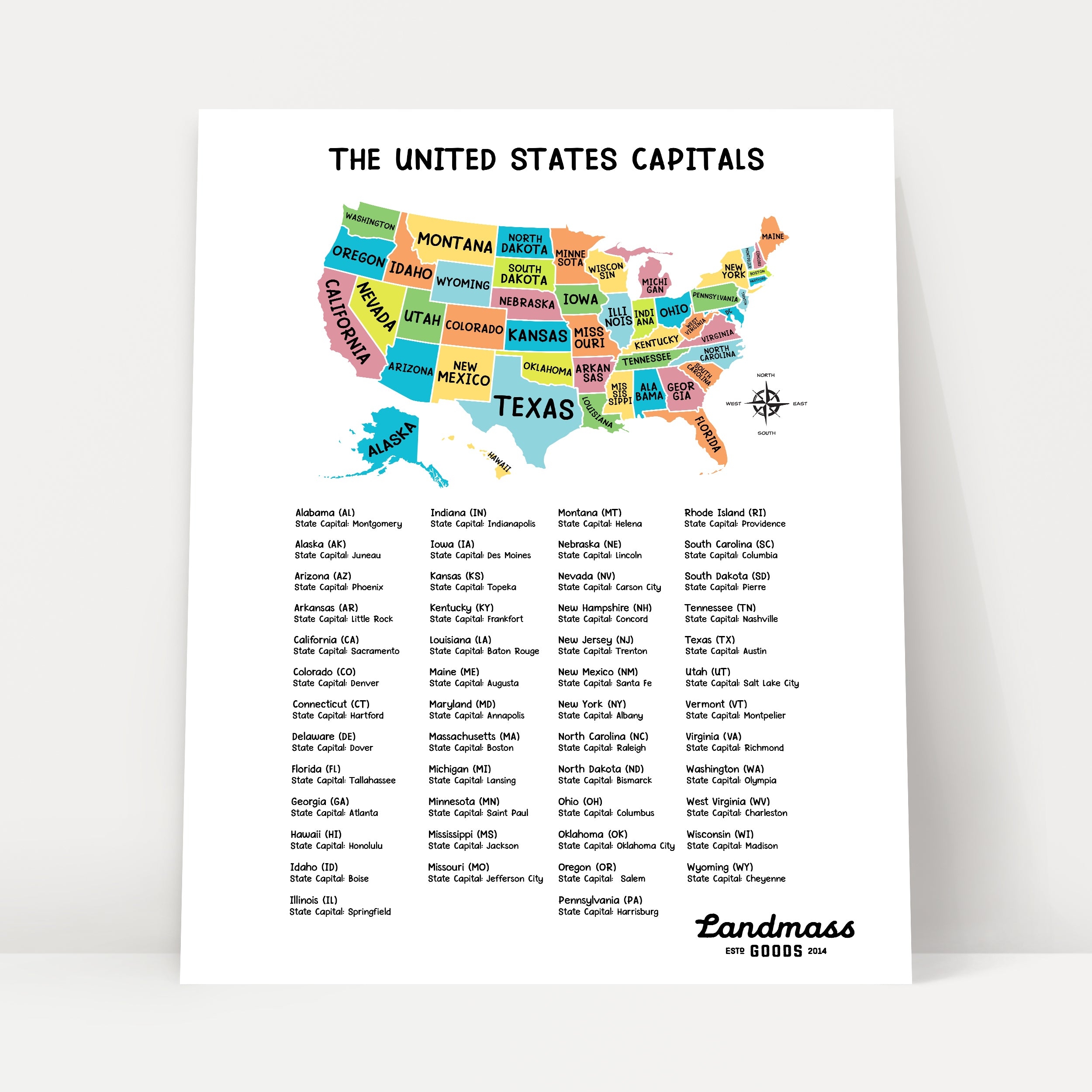 state capitals map worksheet
