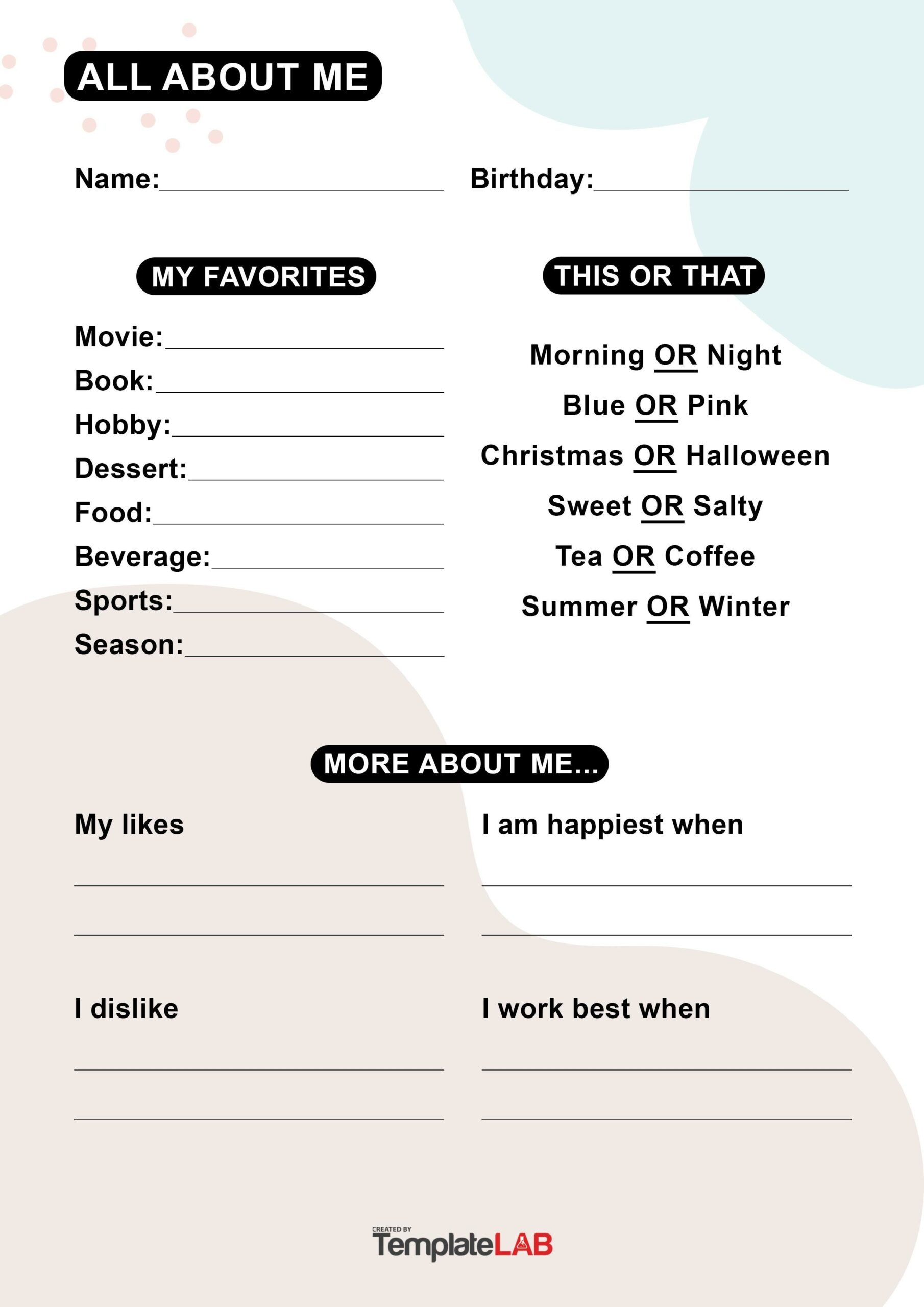19 Printable All About Me Templates FREE TemplateLab Worksheets Library