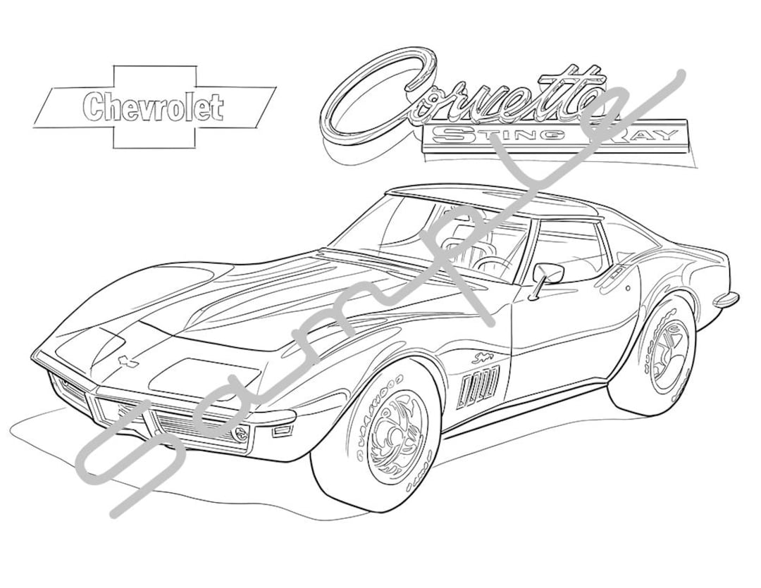 1970 CHEVROLET CORVETTE STINGRAY Adult Coloring Page Printable Coloring Page Coloring Page For Adults Digital Instant Download 1 Page Etsy