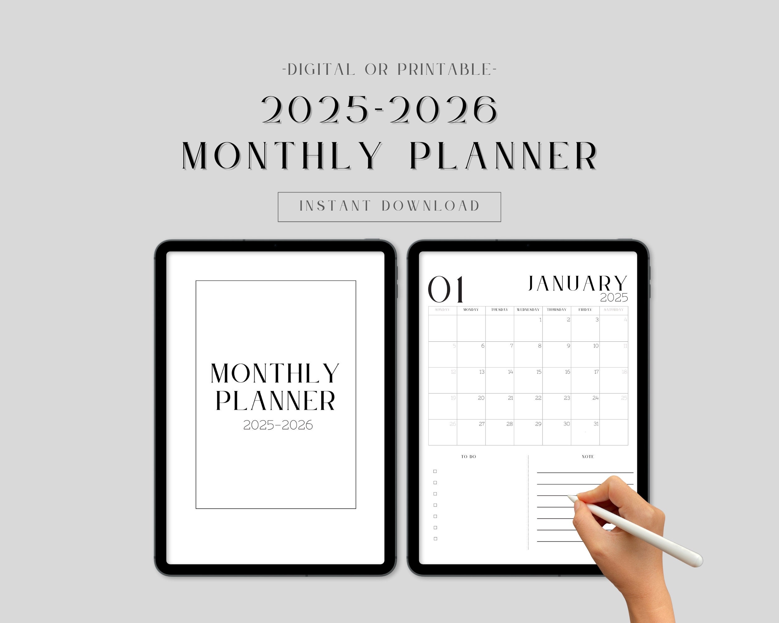 2025 2026 Monthly Planner Printable One page Design digital Download Etsy