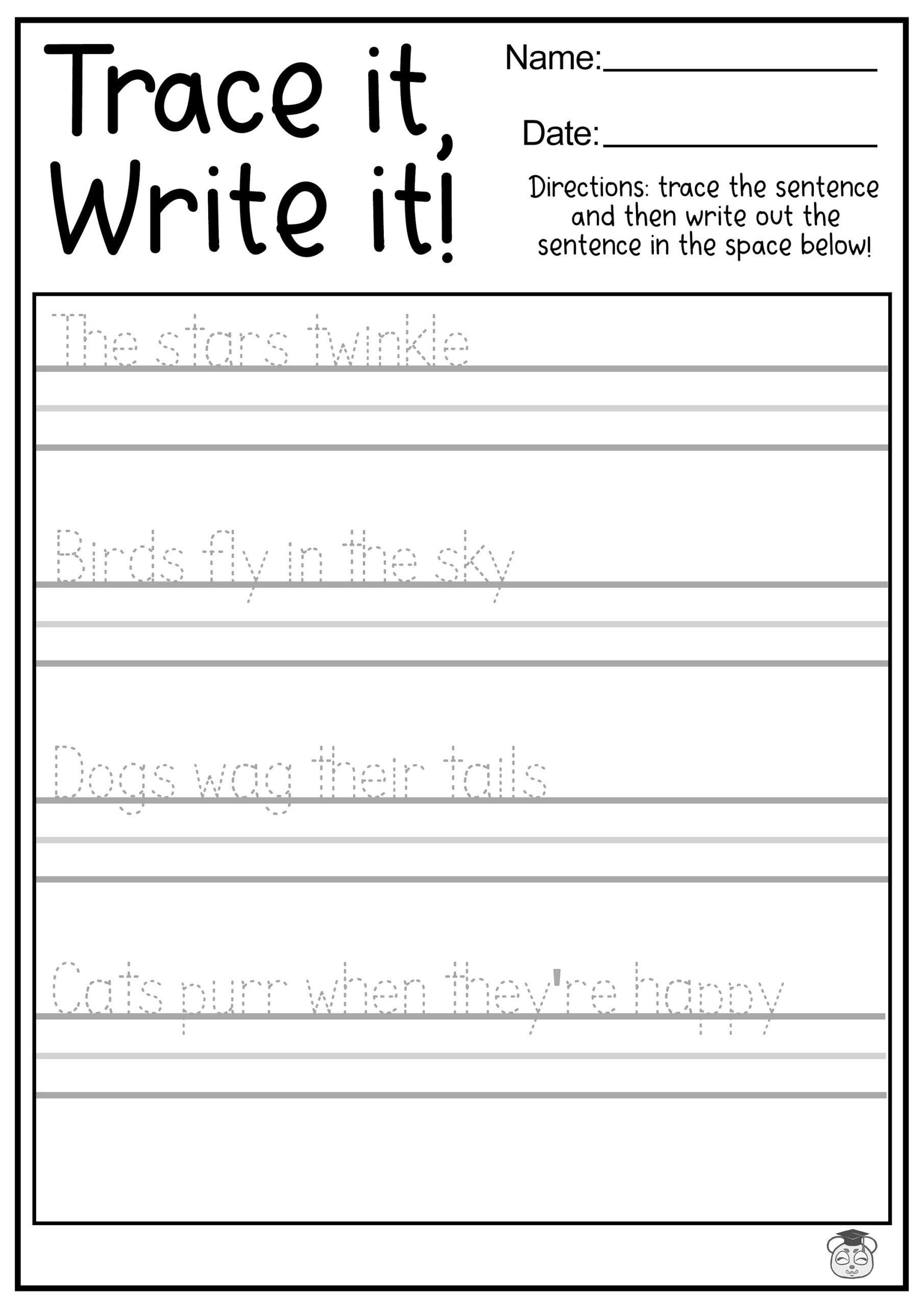 23 Printable Tracing And Writing English Worksheets Trace And Write The Sentences Practice Worksheets ages 3 7 KG1 To Grade 2 Etsy Finland