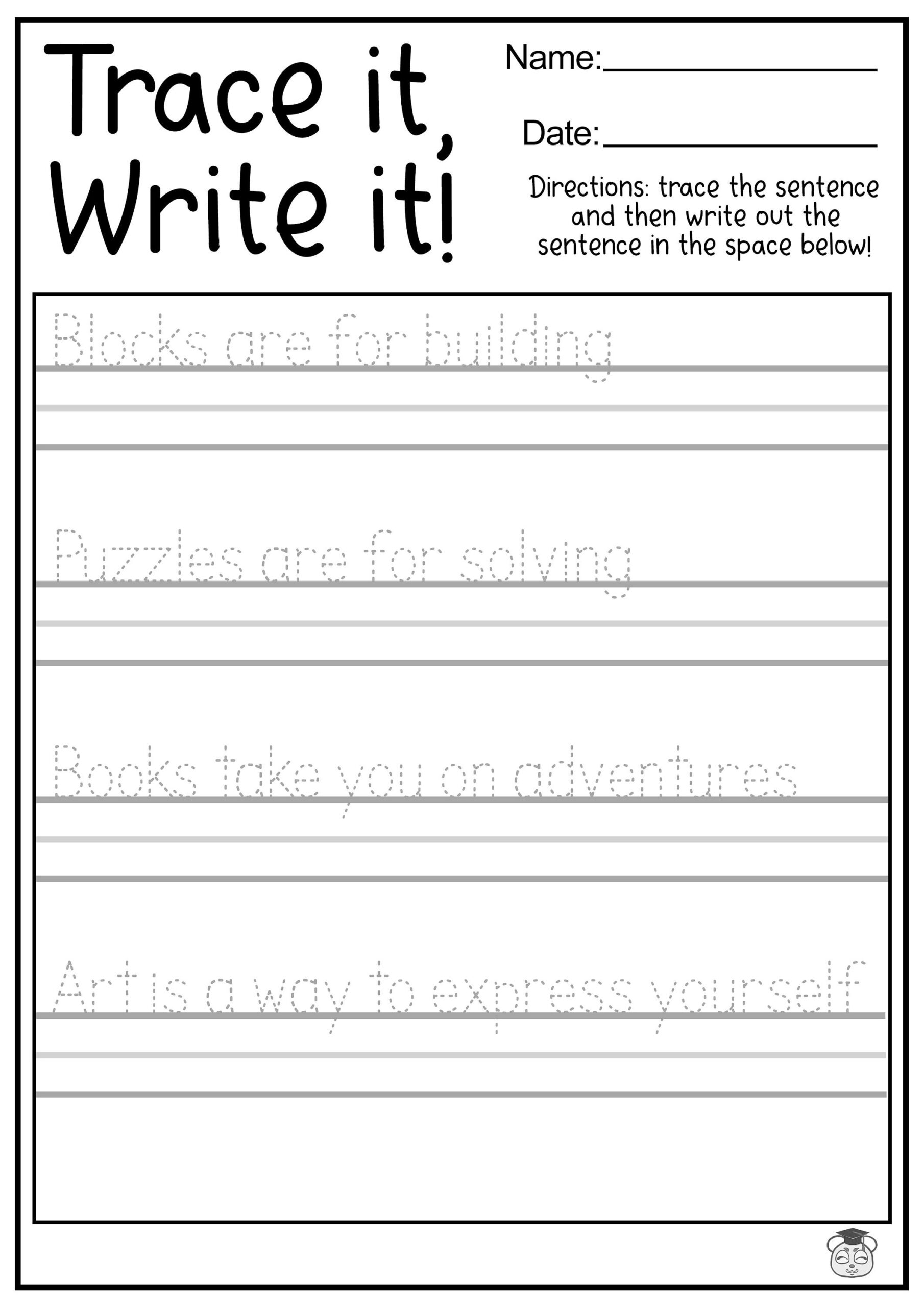 23 Printable Tracing And Writing English Worksheets Trace And Write The Sentences Practice Worksheets ages 3 7 KG1 To Grade 2 Etsy