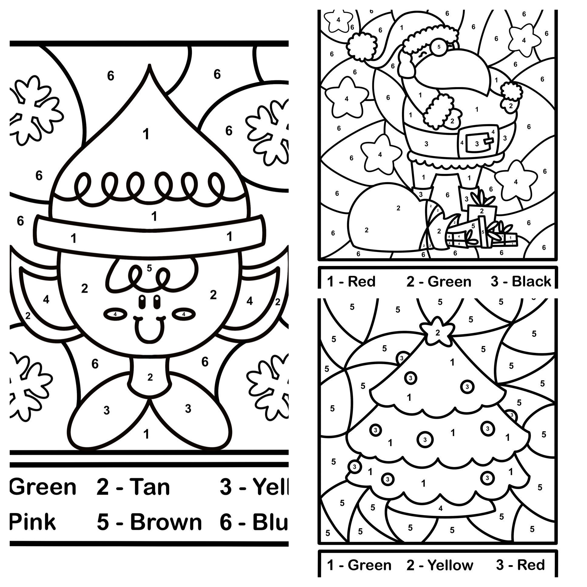 3 Christmas Color By Number Pages Christmas Activity Pages Elf Santa Christmas Tree Coloring Sheet Preschool Elementary Homeschool Etsy