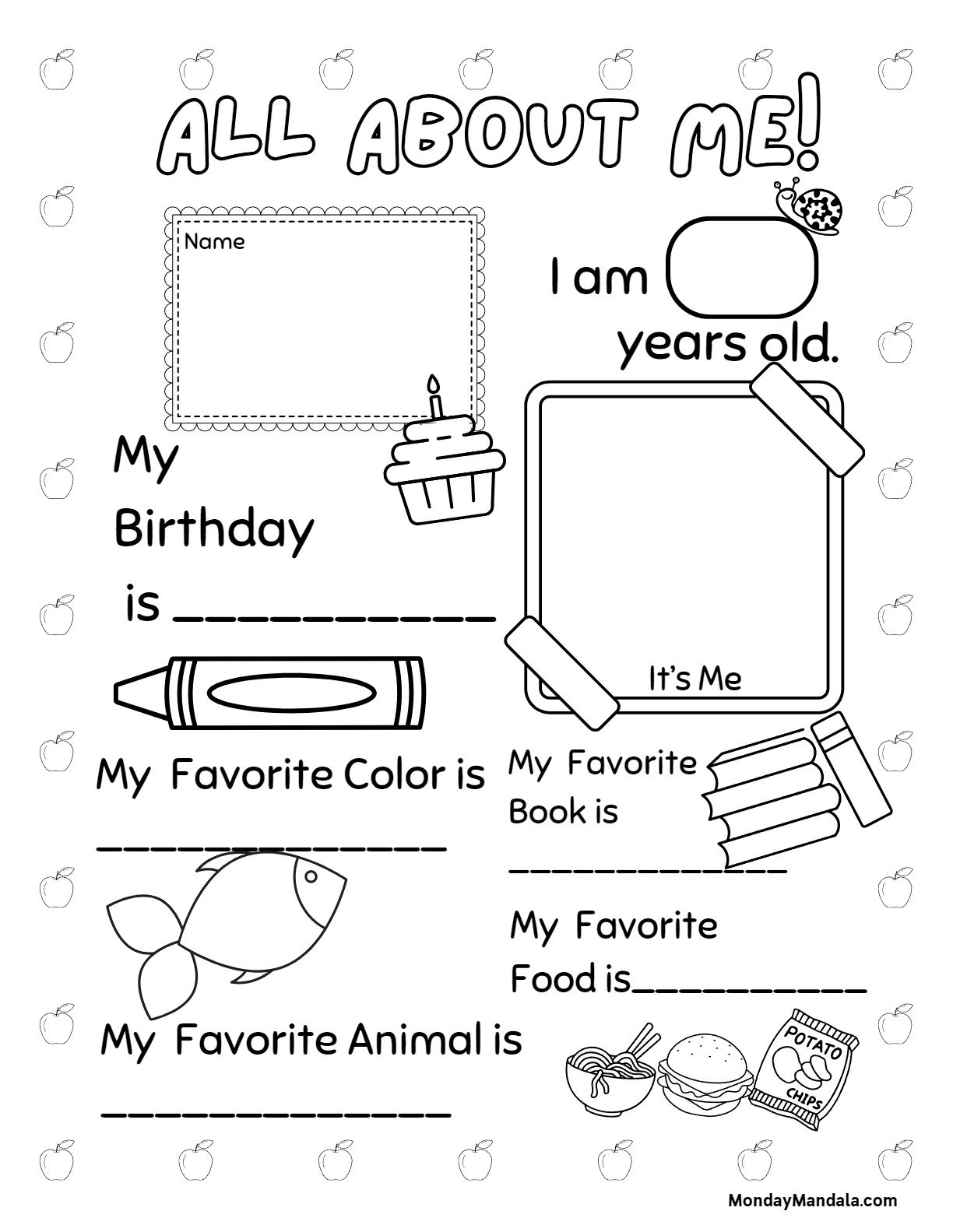 kindergarten about me worksheet