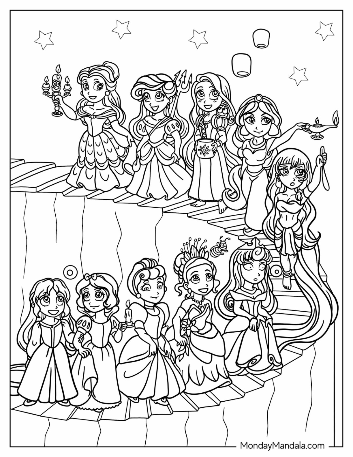 princess color pages printable