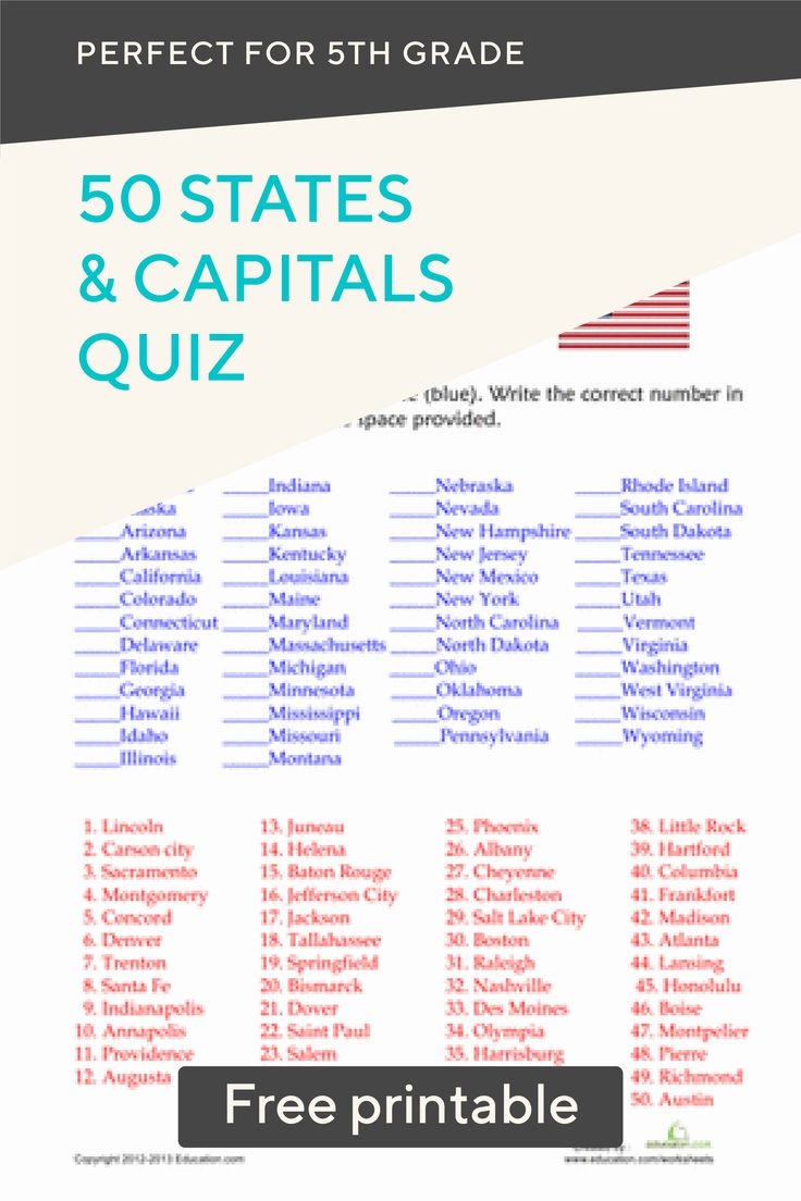 states and capitals worksheets