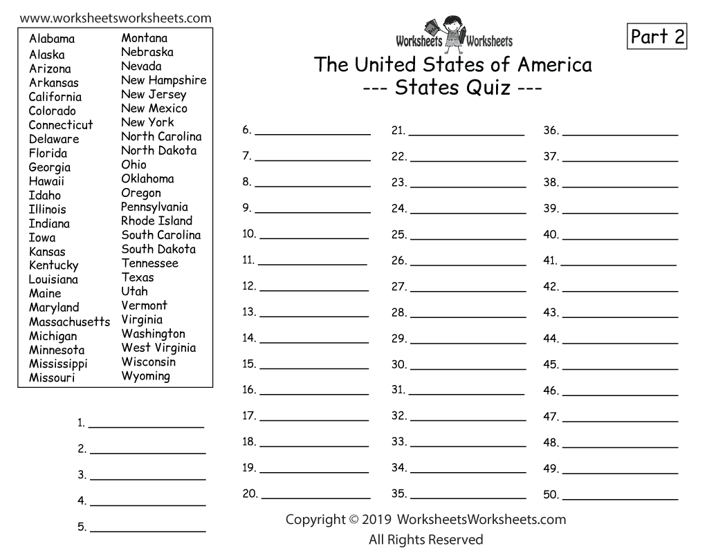 free printable 50 states printable worksheets