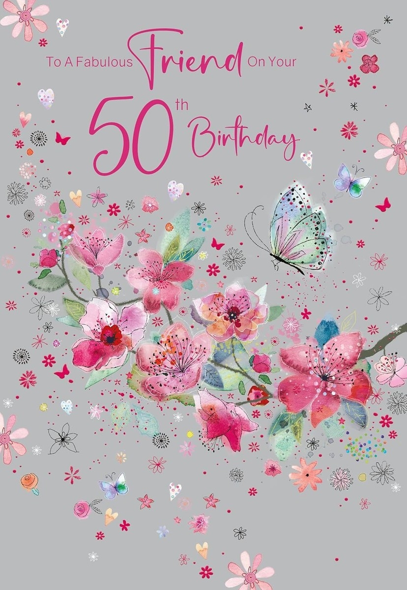 50th Birthday Card Friend Female Foil Cherry Orchard 5 6 X 8 2 EBay UK