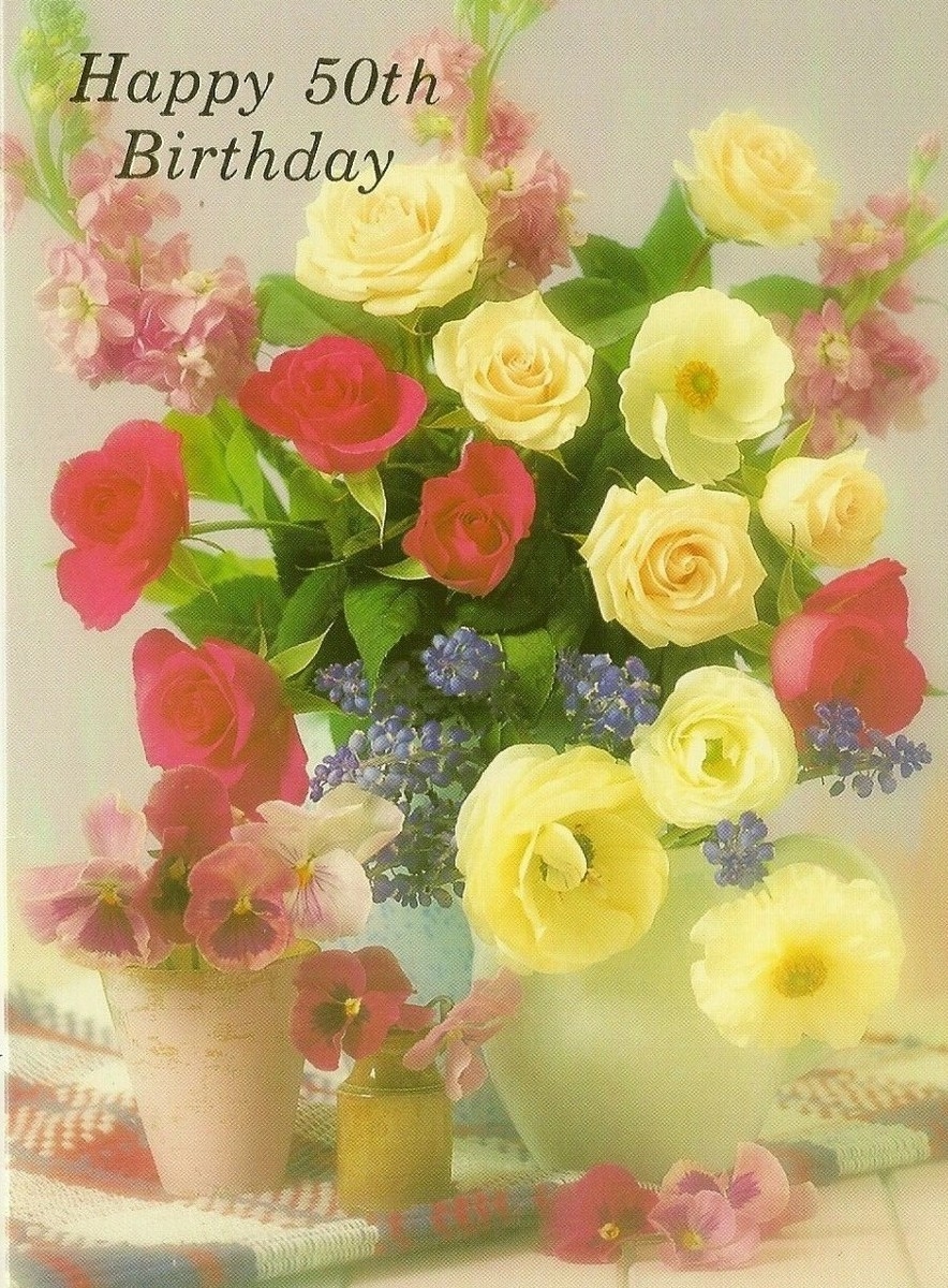 50th Happy Birthday Greeting Card 50 Years Old For Her Female Roses Flowers EBay