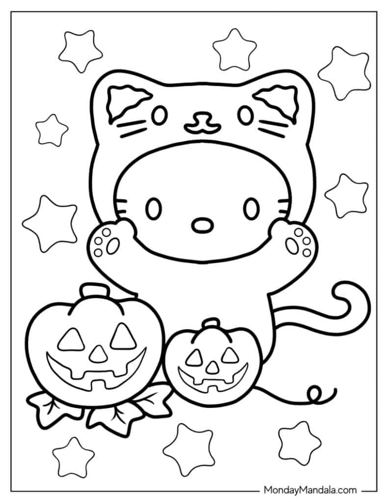 Hello Kitty Halloween Coloring Page