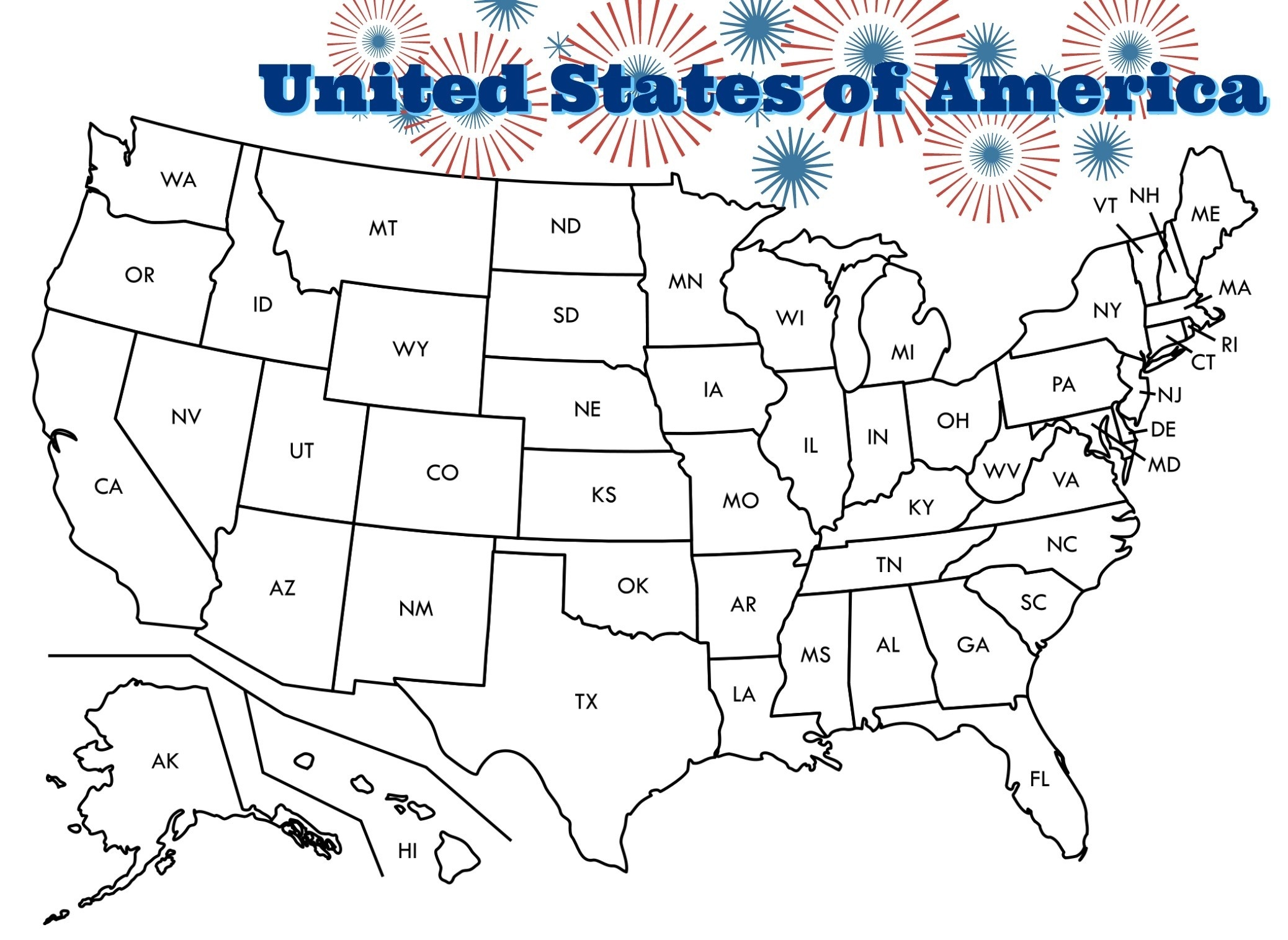 united states of america map coloring page