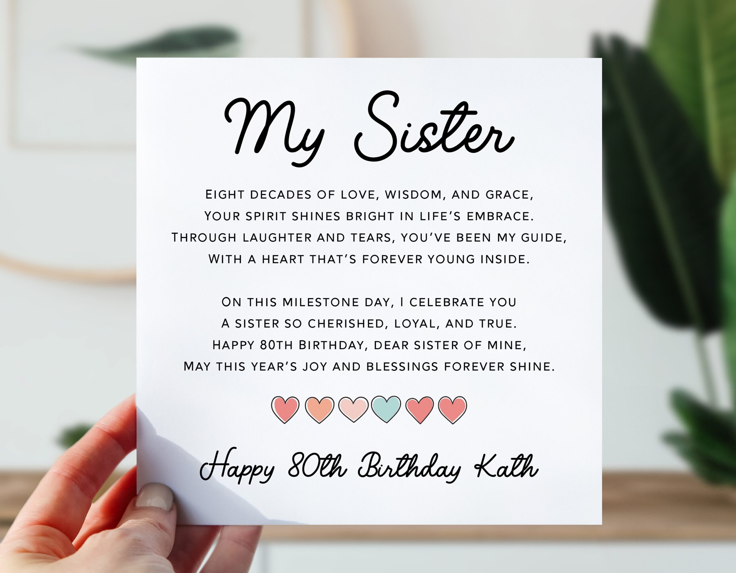 80th Birthday Card For Sister Sister 80th Birthday Card Cute Poem Card For Her From The Heart 80 Birthday Card For Sis Sister Etsy Canada