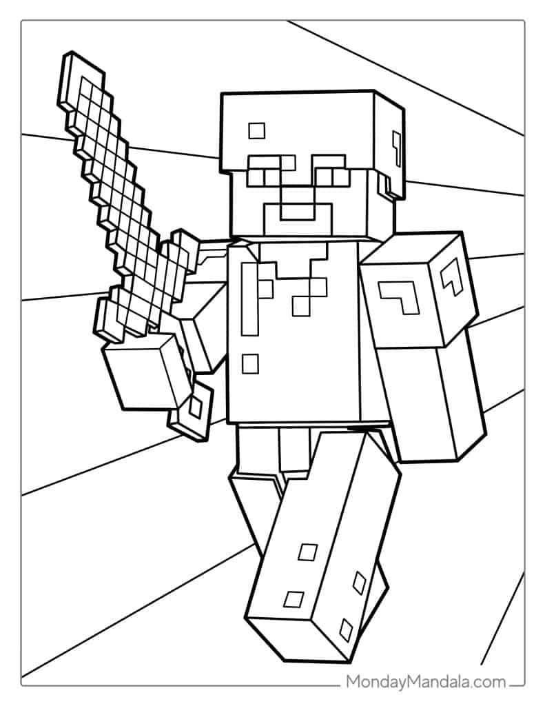 Minecraft Steve Colouring Pages