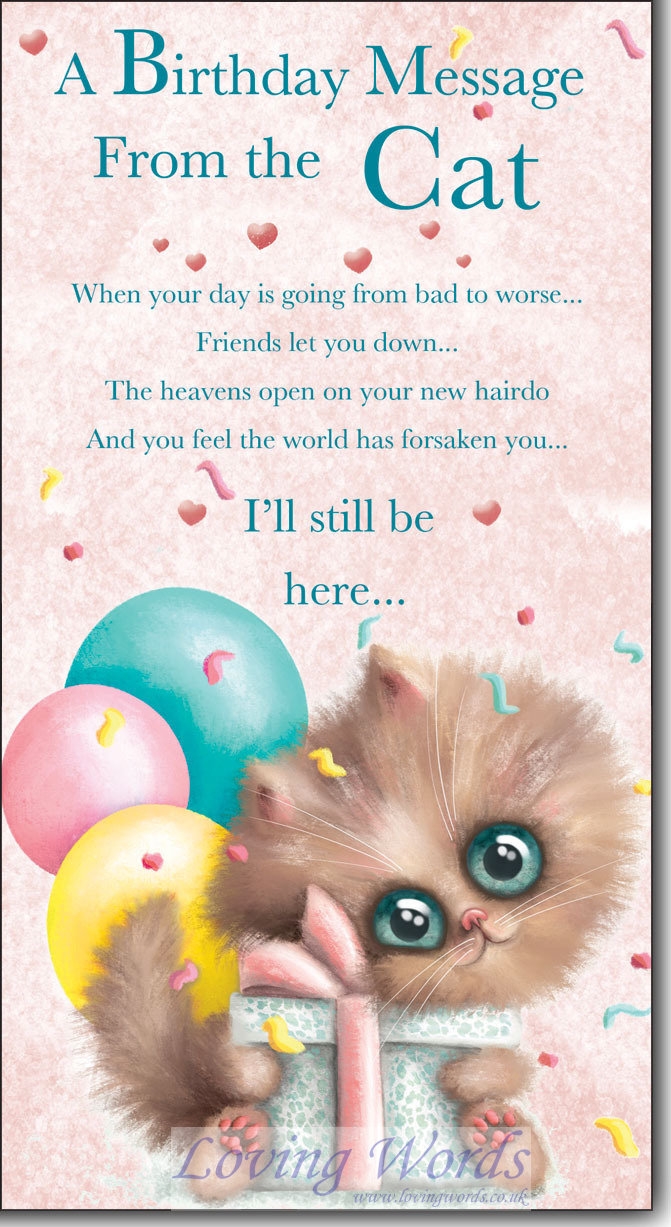 A Birthday Message From The Cat Greeting Cards By Loving Words