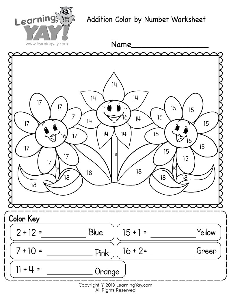 Addition Color By Number Worksheet For 1st Grade Free Printable Worksheets Library