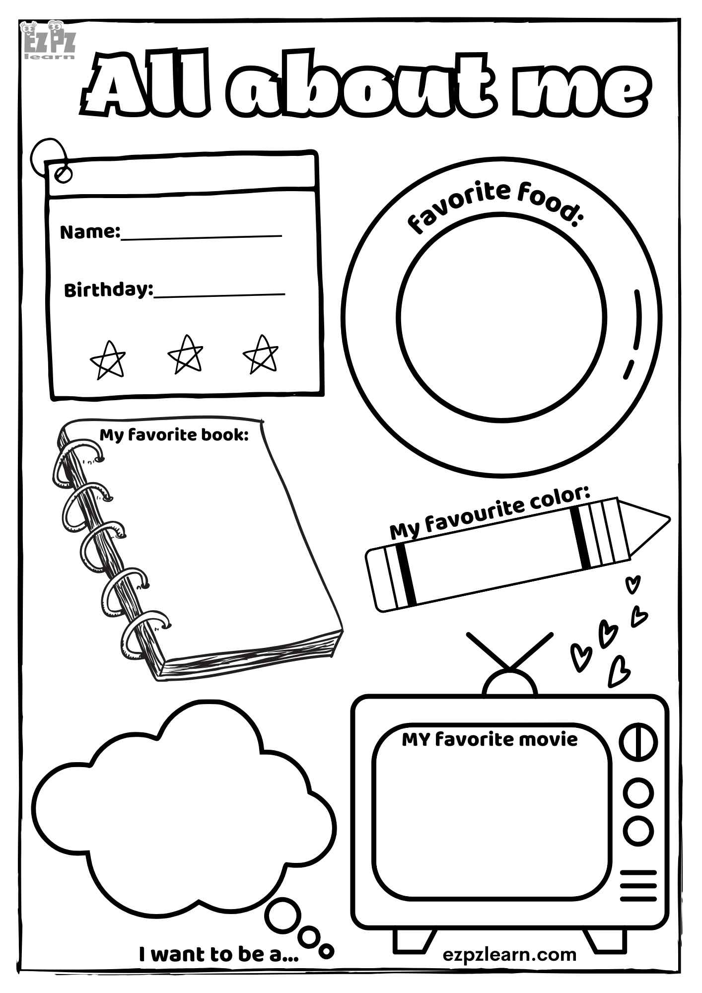 About Me Kindergarten Worksheet