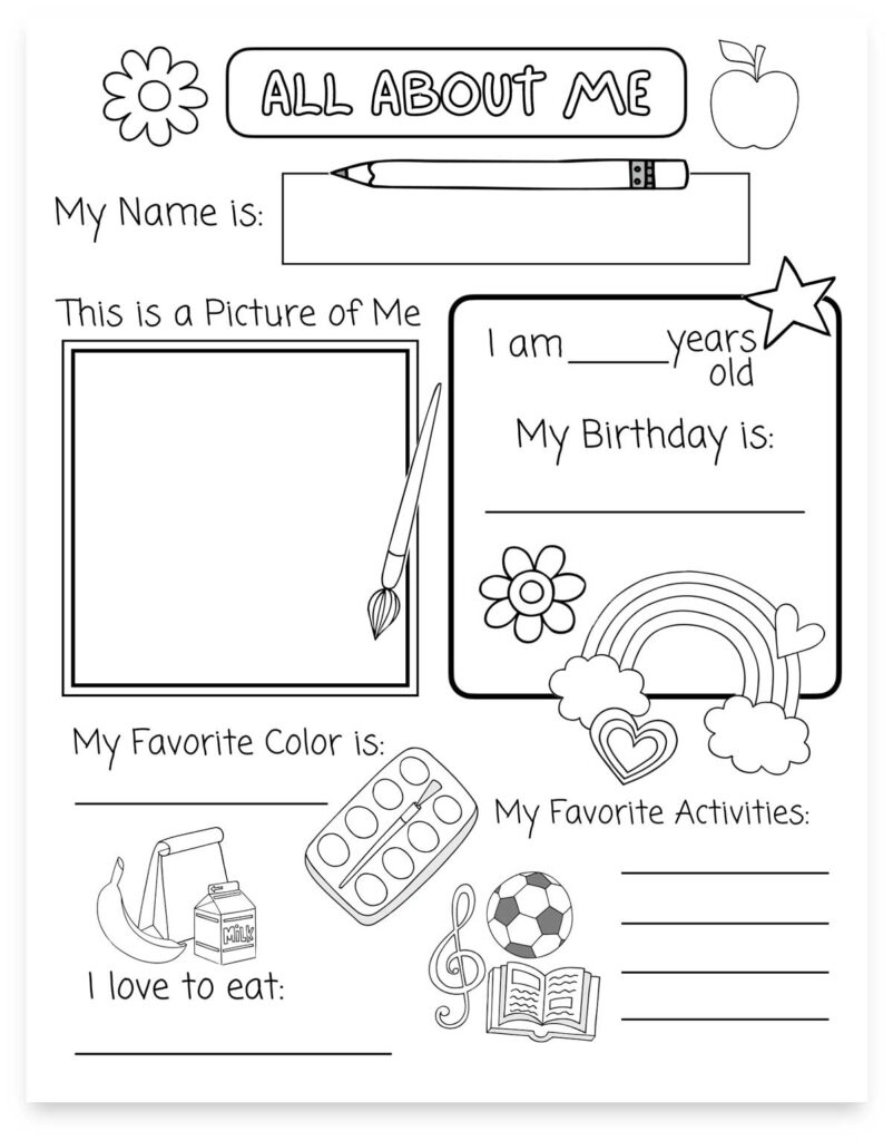 All About Me Printable Preschool Worksheet Free PDF MindyMakes Worksheets Library