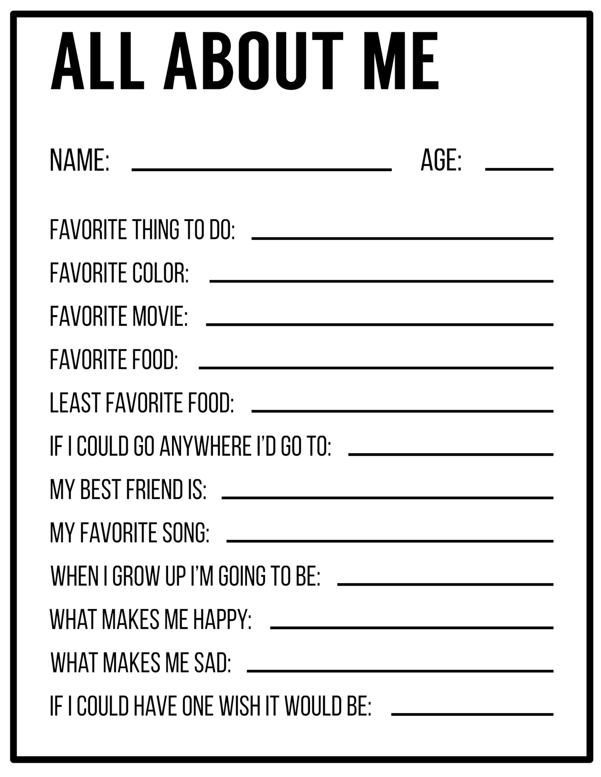 all about me worksheet for adults