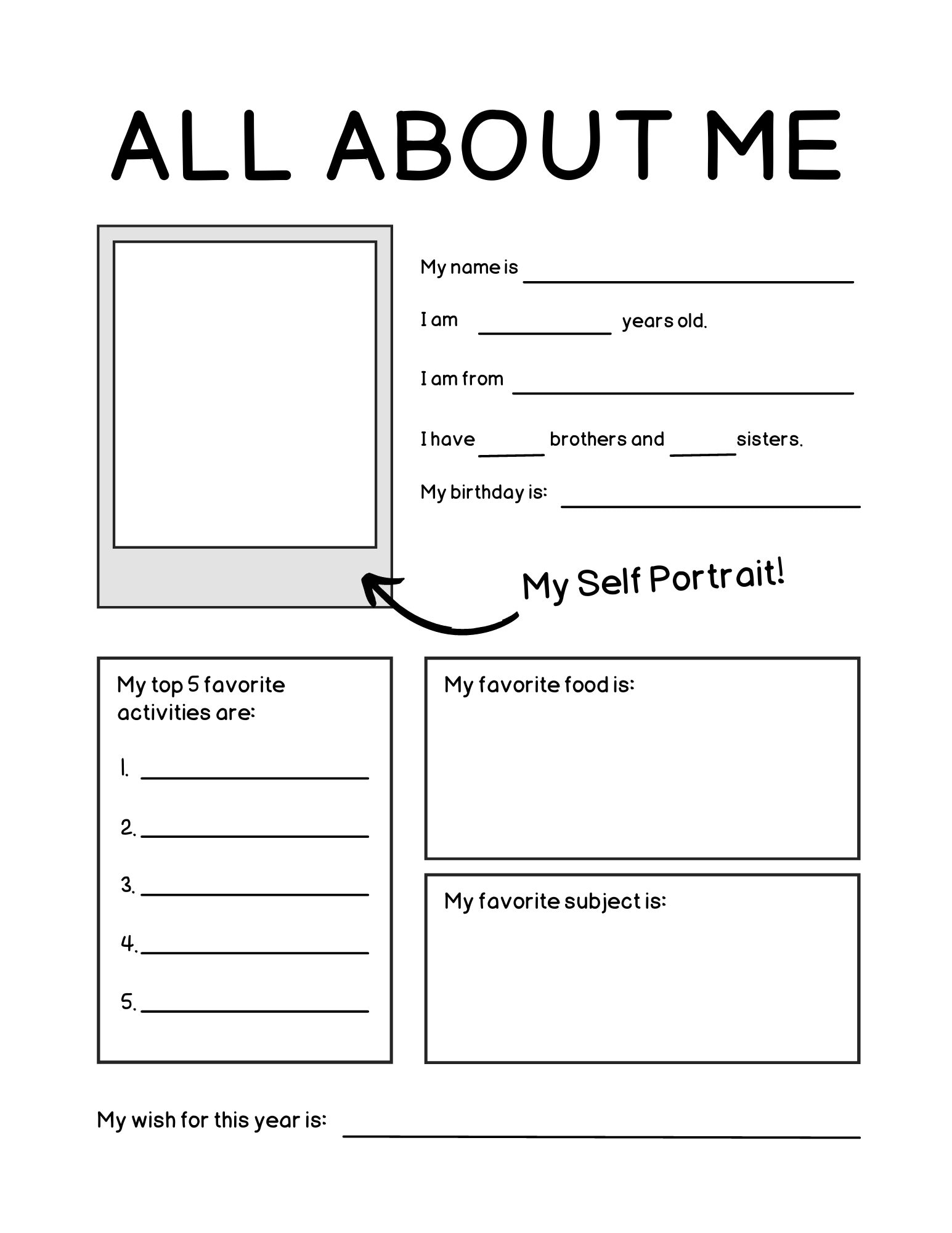 all about myself worksheet