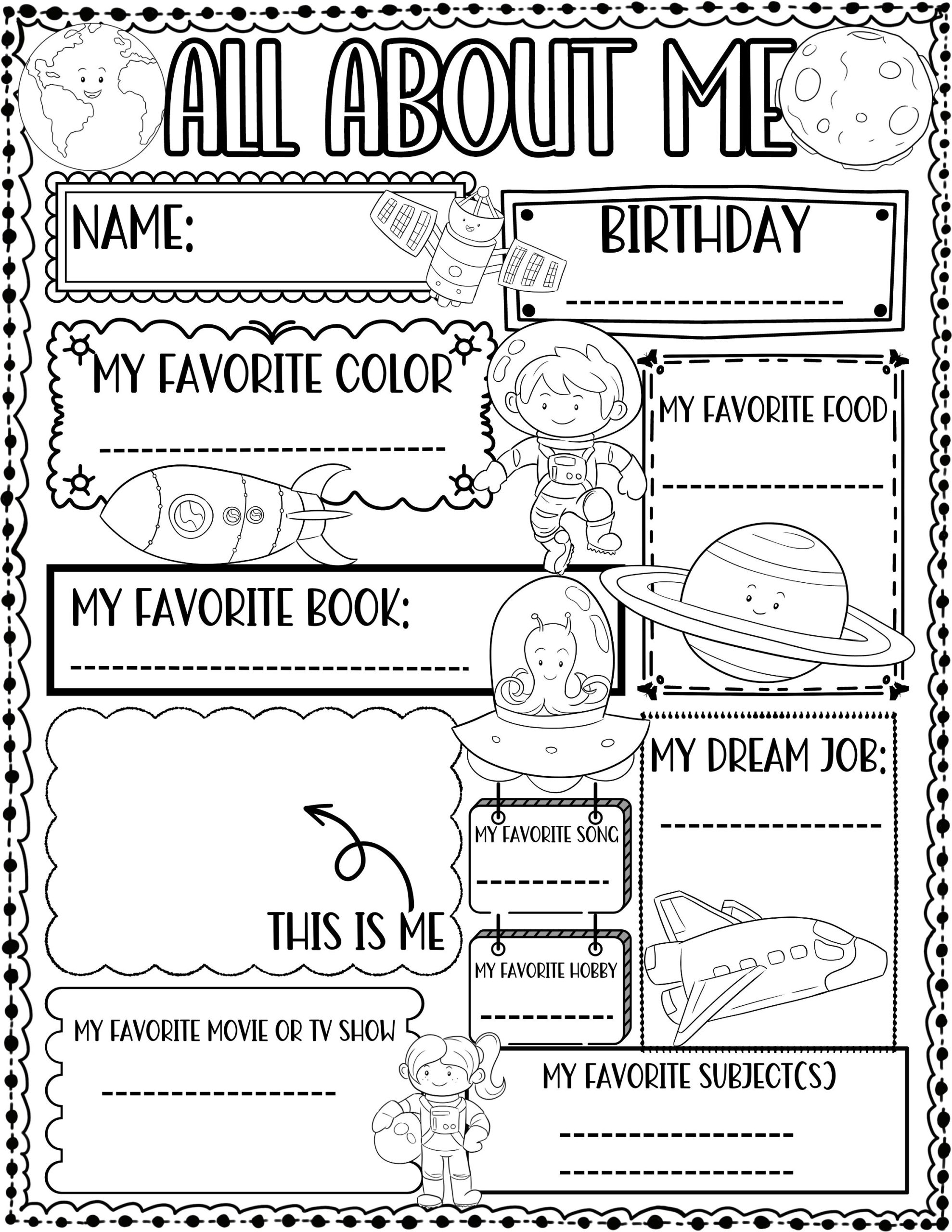 All About Me Worksheet Space Theme First Day Of School Activity Made By Teachers