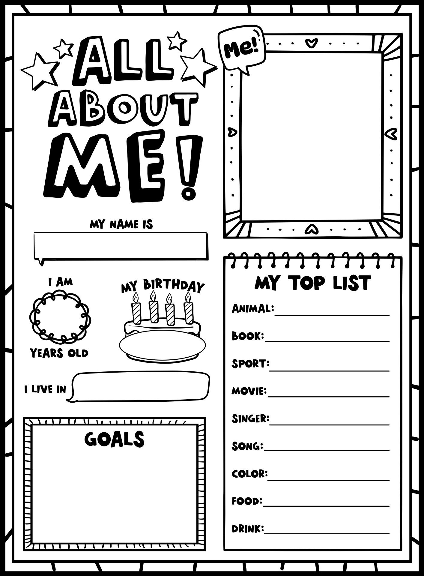 all about me printable worksheet