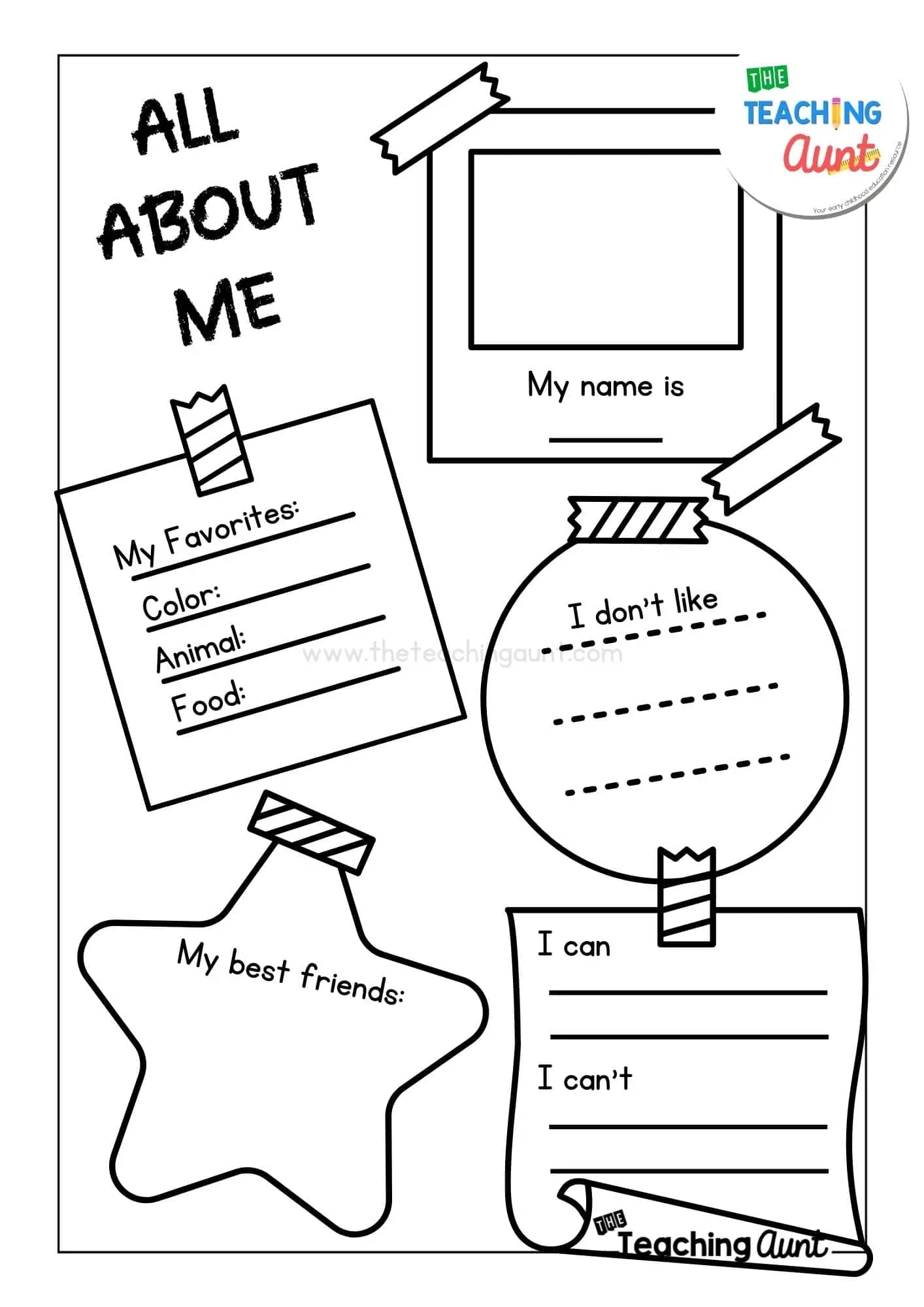 all about me kindergarten worksheets