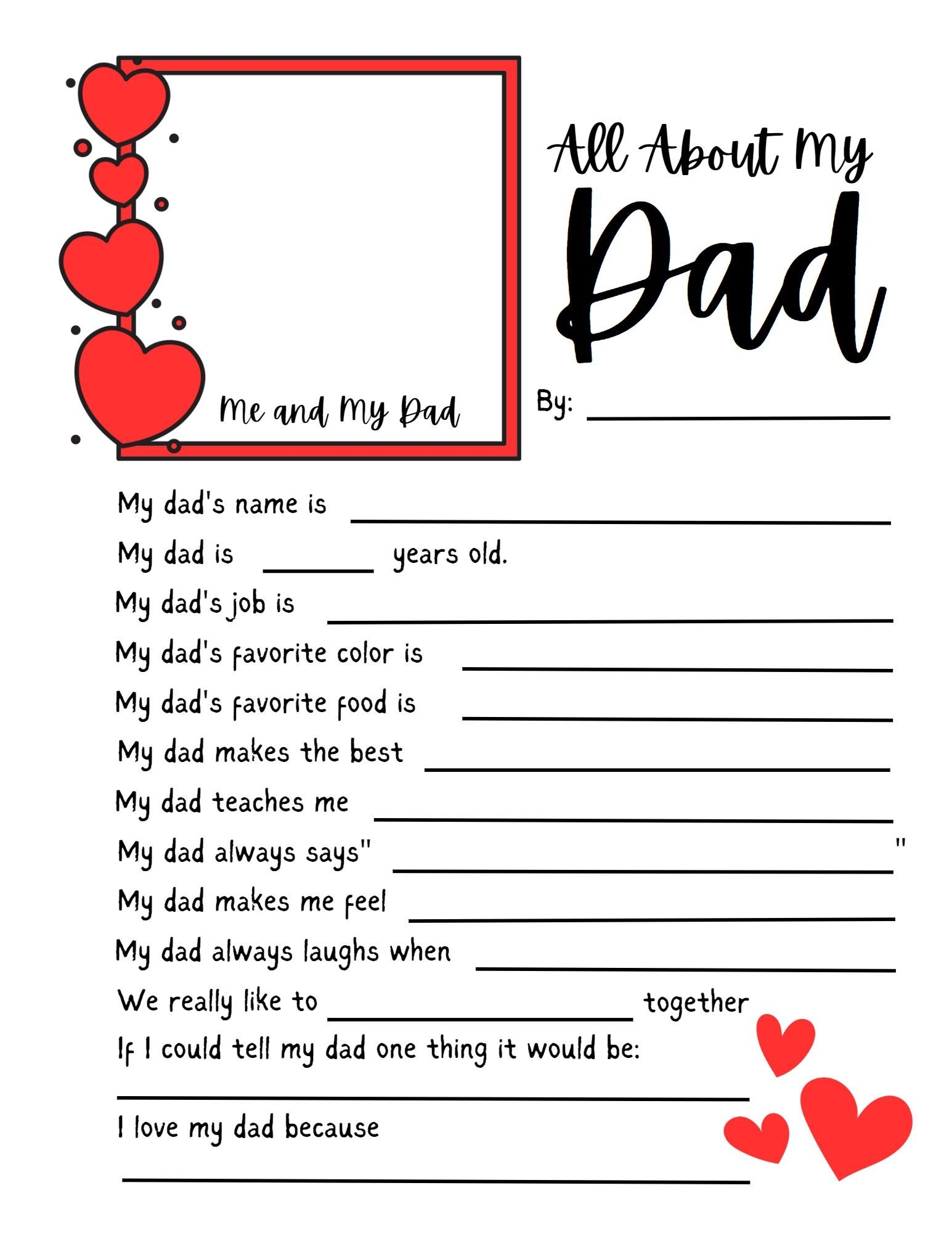 All About My Dad Questionnaire Father s Day Craft Father s Day Worksheet Gift For Dad From Kids Father s Day Gift Grandpa And Uncle Etsy