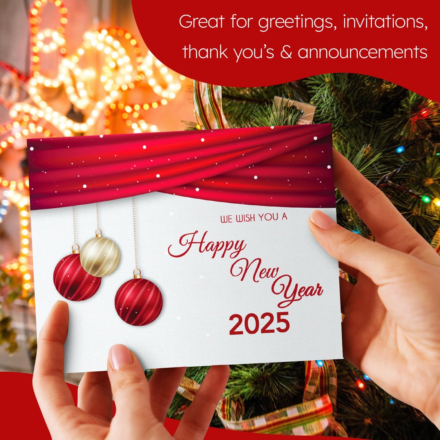 Amazon 2025 Happy New Year Cards And Envelopes Elegant Red Christmas Xmas Happy Holidays New Year s Eve Greeting Cards Set 25 Half Fold Cards And 25 A7 Envelopes 
