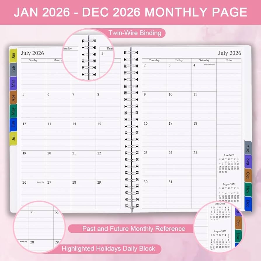 Amazon 2026 Planner Weekly Monthly Planner Runs January 2026 To December 2026 6 25 X 8 25 12 Monthly Tabs 14 Notes Pages Inner Pocket Flexible Cover With Twin Wire Binding Planners 2026 Office Products