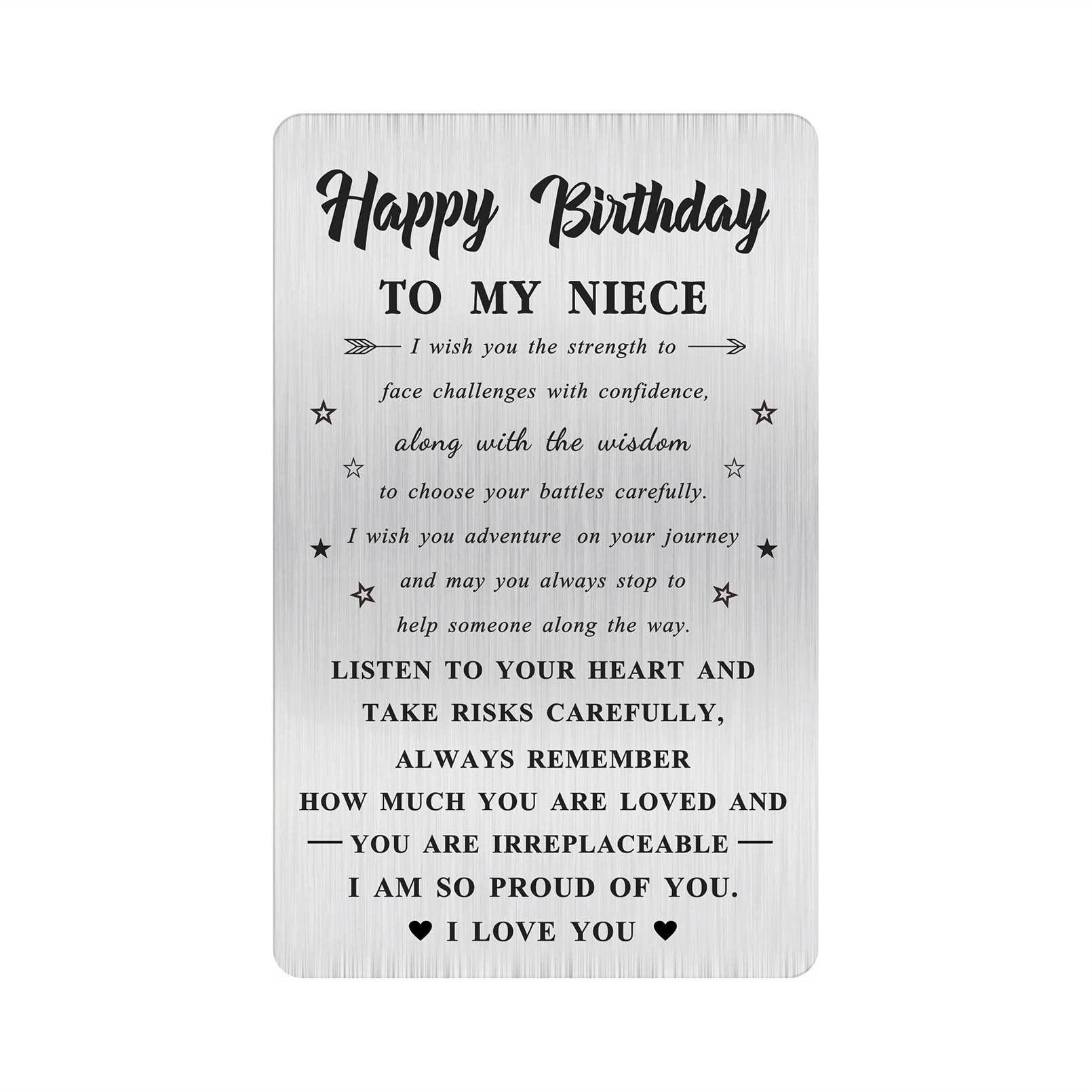 Amazon Alotozo Personalized Birthday Card For Niece Laser Engraved Stainless Steel Wallet Card Niece Birthday Gift Durable Bday Keepsake Office Products
