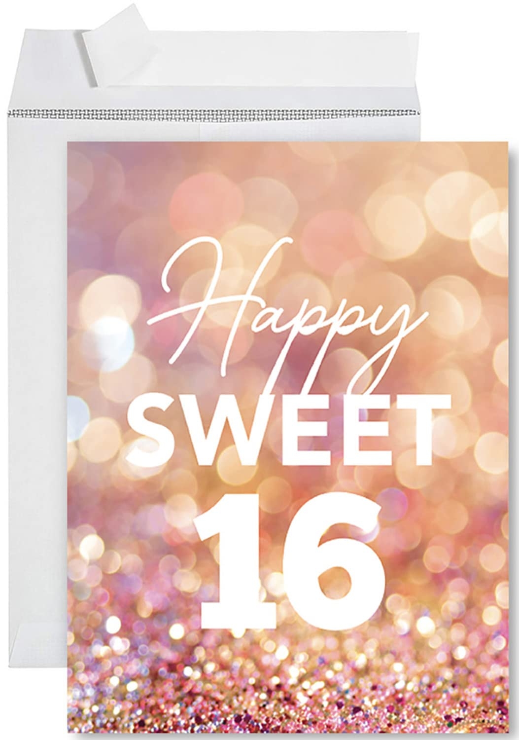 Amazon Andaz Press Jumbo Happy Birthday Card With Envelope Glitter Confetti Happy Sweet 16 Birthday Card With Big Blank Greeting Space For Girls Daughter Her Niece Sixteen Birthday 8 5 X 11 