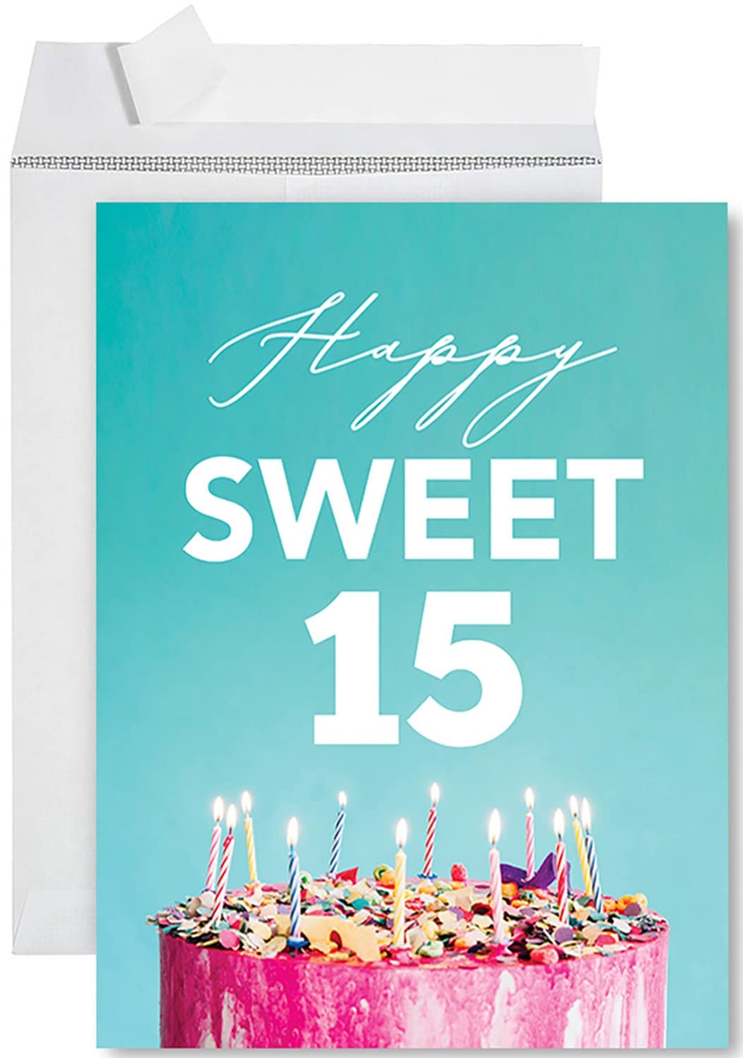 Amazon Andaz Press Jumbo Happy Birthday Card With Envelope Happy Sweet 15th Birthday Card With Big Blank Greeting Space For Girls Daughter Granddaughter Fifteen Birthday Cake Design 8 5 X 11 1 Pack 
