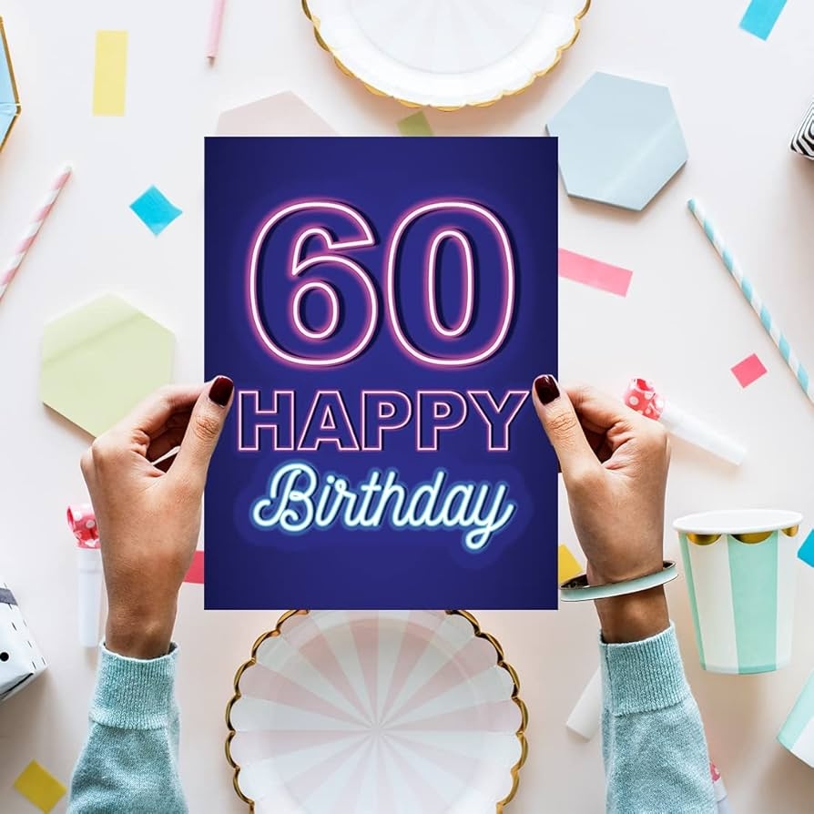 Amazon Andaz Press Jumbo Happy Birthday Card With Envelope Neon Lights Happy 60th Birthday Card With Big Blank Greeting Space For Her Him Wife Husband Friend Coworker Sixty Gift 8 5 X