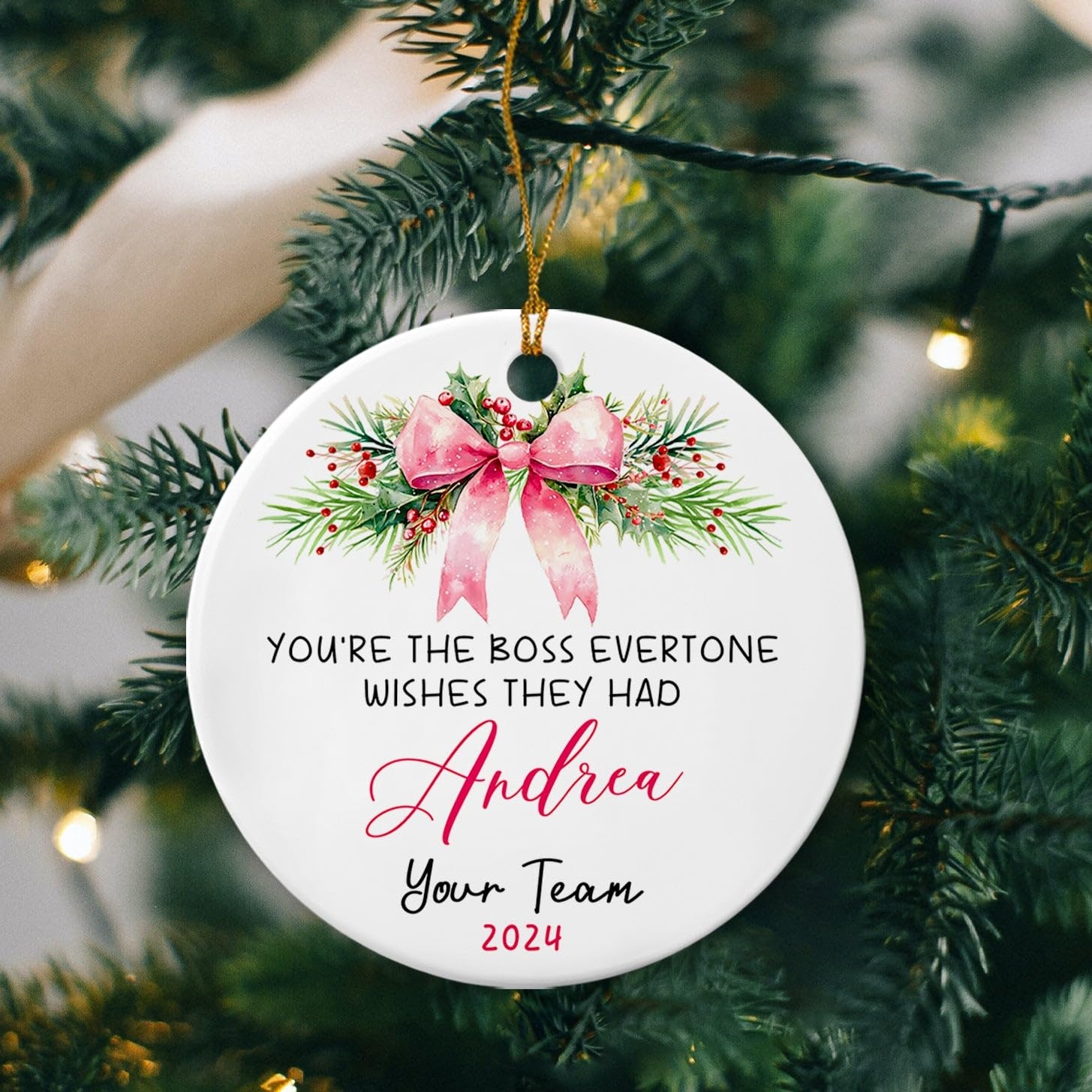 Amazon Best Boss Ever Christmas Ornament Custom Name Year Ceramic Boss Ornament For Leader Manager Gifts Home Kitchen