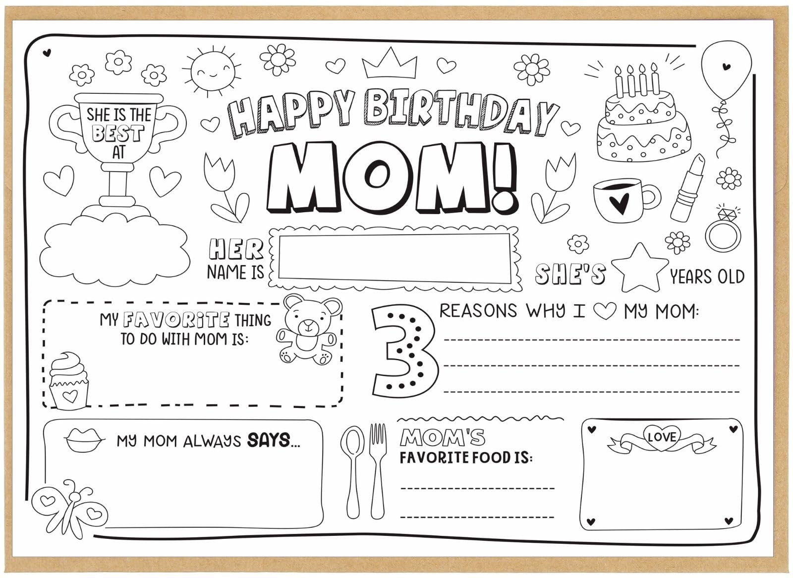 Amazon CJ M Happy Birthday Mom Coloring Page All About Mom Fill In Template Mother s Birthday Activity Mom s Birthday Card For Kids Perfect Craft Gift From Kids For Mother s Birthday 