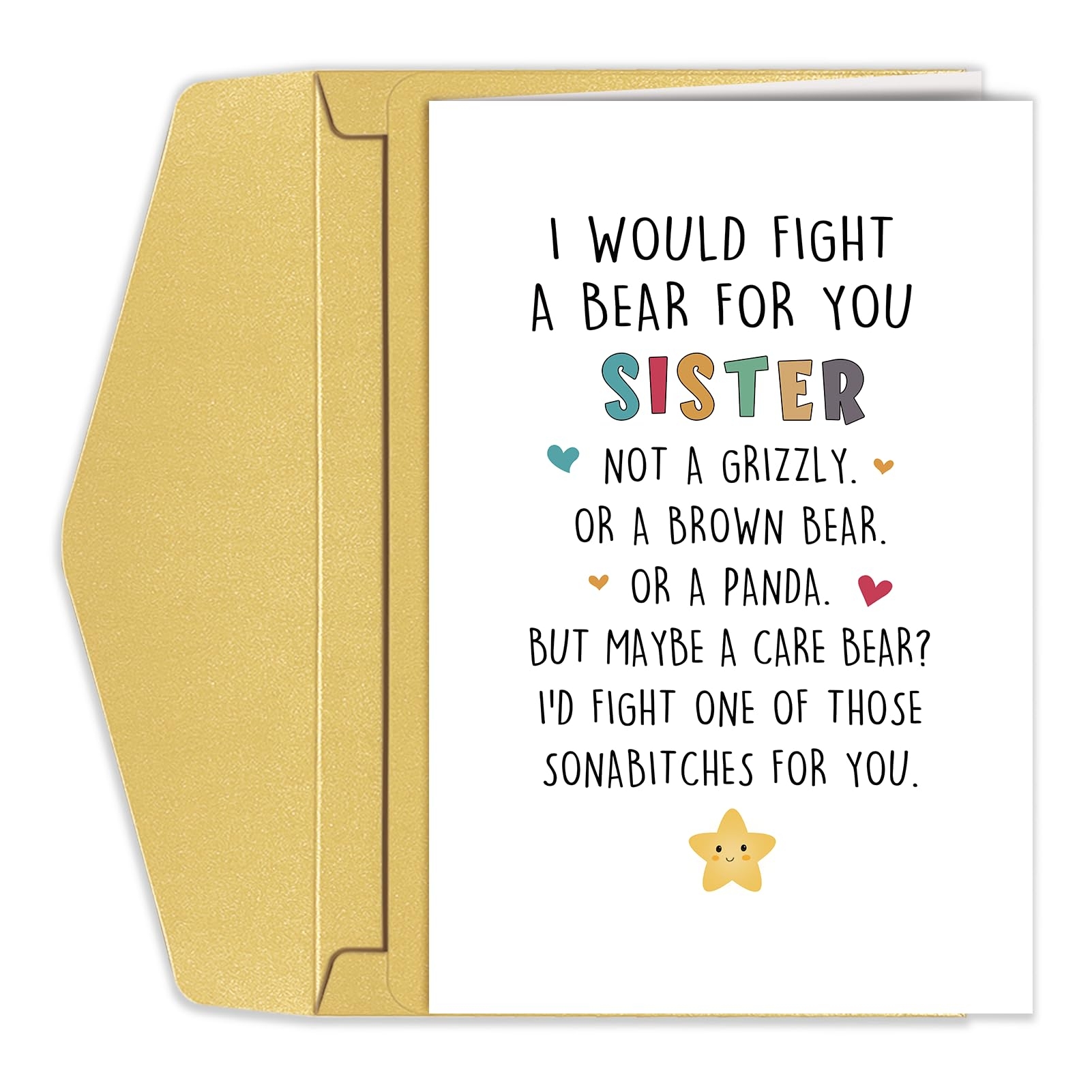 Amazon Funny Birthday Card For Sister Humorous Sister Birthday Card Sis Bday Greeting Card I Would Fight A Bear For You Card Office Products