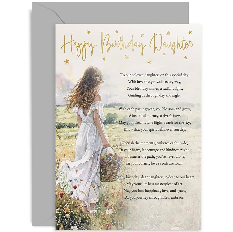 Amazon Happy Birthday Daughter Greeting Card Heartfelt Poem Birthday Card For Daughter Adult Or Teenager To A Special Daughter On Her Birthday Card Gold Foil Flower Meadow