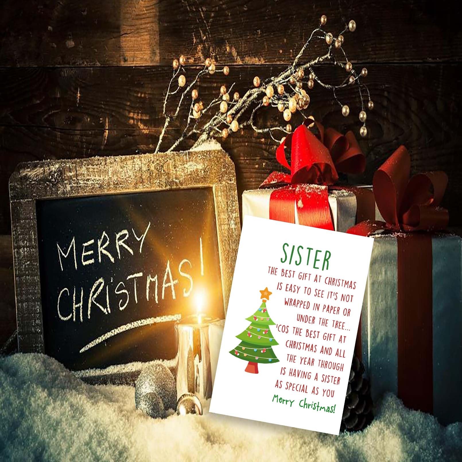 Amazon Huameigf Merry Christmas Card Gifts For Sister Best Sister Christmas Card From Brother Friend Lovely Star Tree Xmas Card For Sister in law Happy Christmas Holiday Decorations For Stepsister Office Products