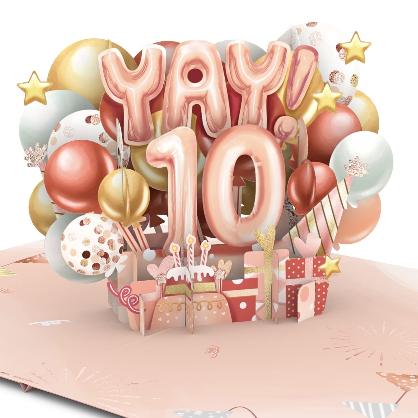 Amazon Liif Happy 10th Birthday Card 10 Years Old Birthday Card 3D Greeting Pop Up Birthday Card For Girl Granddaughter Pink Balloons With Message Note Envelop Size 7