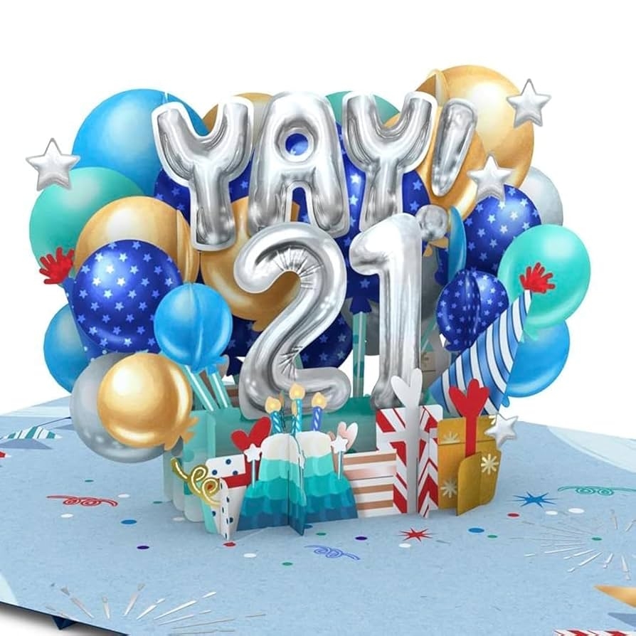 Amazon Liif Happy 21ST Birthday Card 21 Years Old Birthday Card 3D Greeting Pop Up Birthday Card For Boy Grandson Blue Balloons With Message Note Envelop Size 7