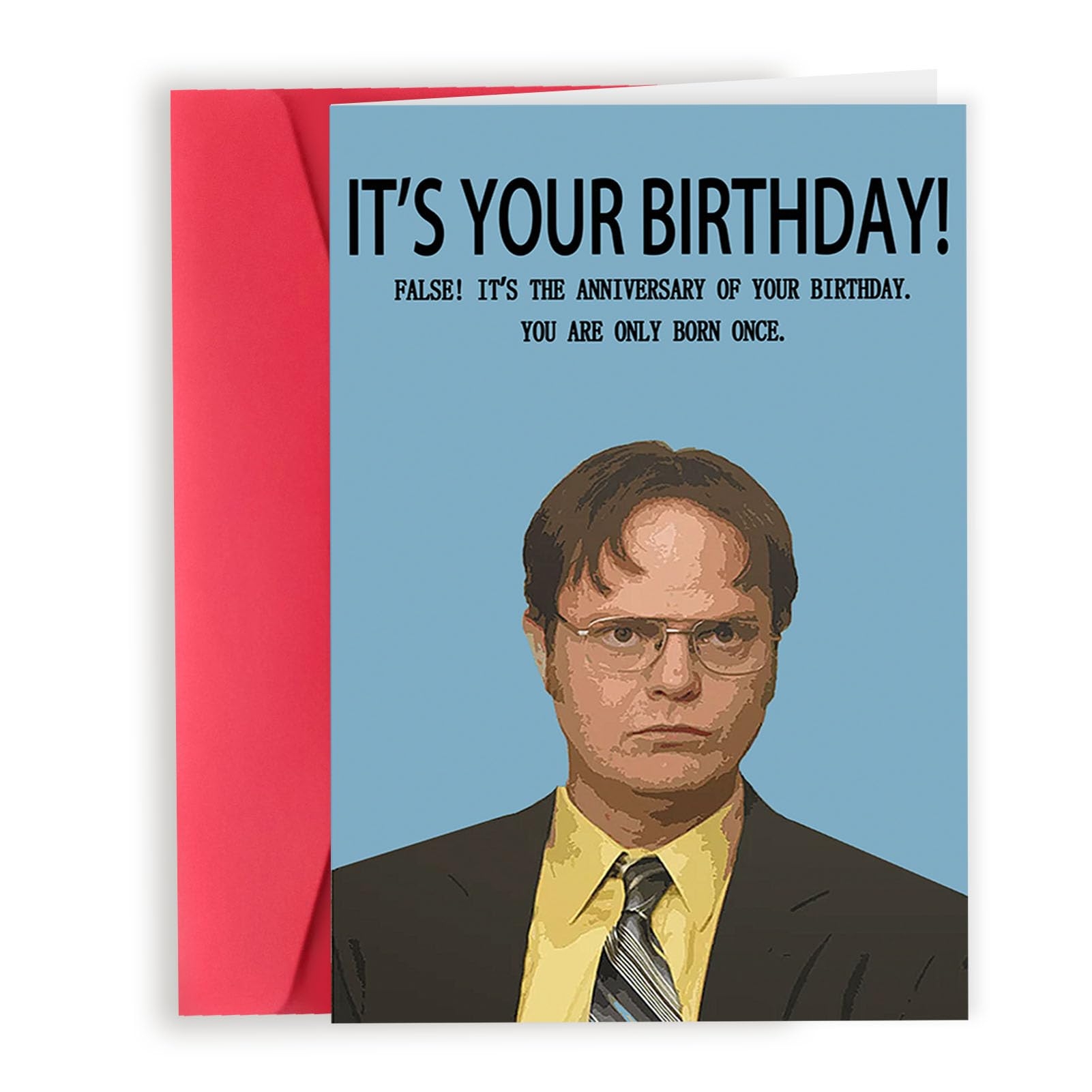 Amazon Londue Funny Office Birthday Card For Men Him Dwight Schrute Birthday Card The Office Bday Gift Cards For Friend Co worker The Office Themed Gifts It s The Anniversary Of Your Birthday 