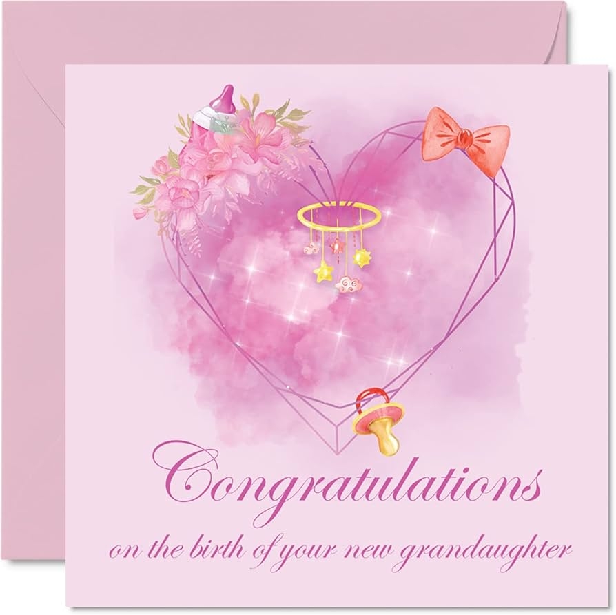 Amazon New Baby Girl Card New Grandaughter Heart Congratulations Baby Girl Cards Newborn Well Done Congrats New Baby Cards Welcome To The World Home Gifts 145mm X 145mm Greeting