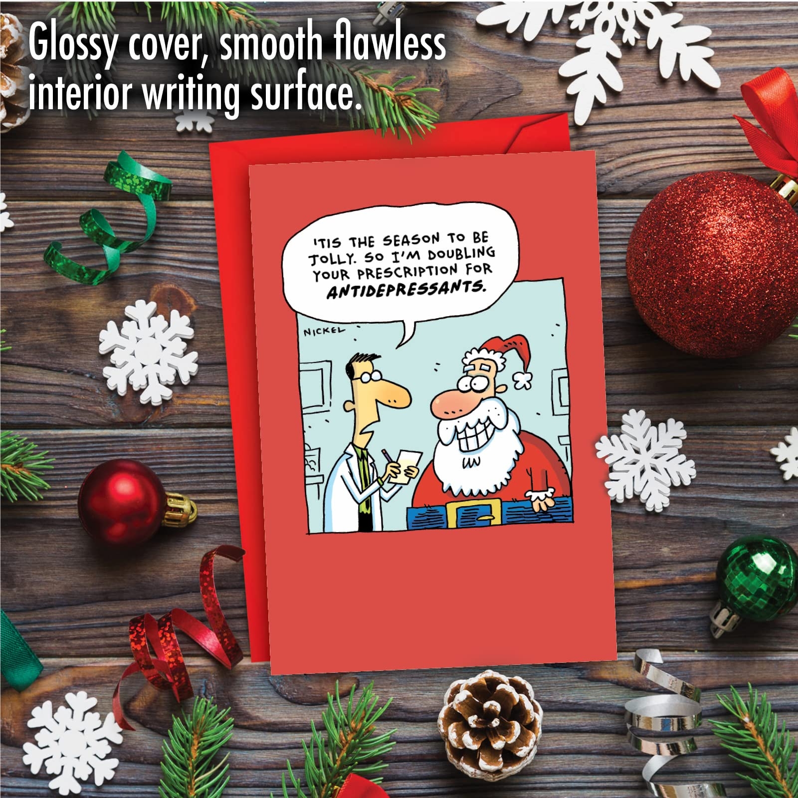 Amazon NobleWorks Humorous Merry Christmas Card With Envelope 4 63 X 6 75 Inch Colorful Cartoon Happy Holidays Card Funny Xmas Greeting Stationery Jolly Santa C3406XSG Office Products
