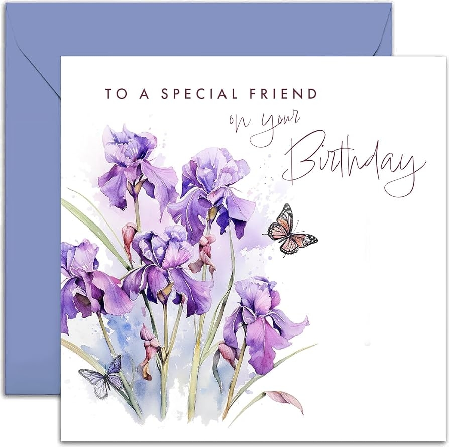 Amazon Old English Co Birthday Card For Female Friend Iris Flowers And Butterfly Special Friend Birthday Card For Her Birthday Card For Women Card For Best Friend Blank Amazon Old English Co Birthday Card For Female Friend Iris Flowers And Butterfly Special Friend Birthday Card For Her Birthday Card For Women Card For Best Friend Blank