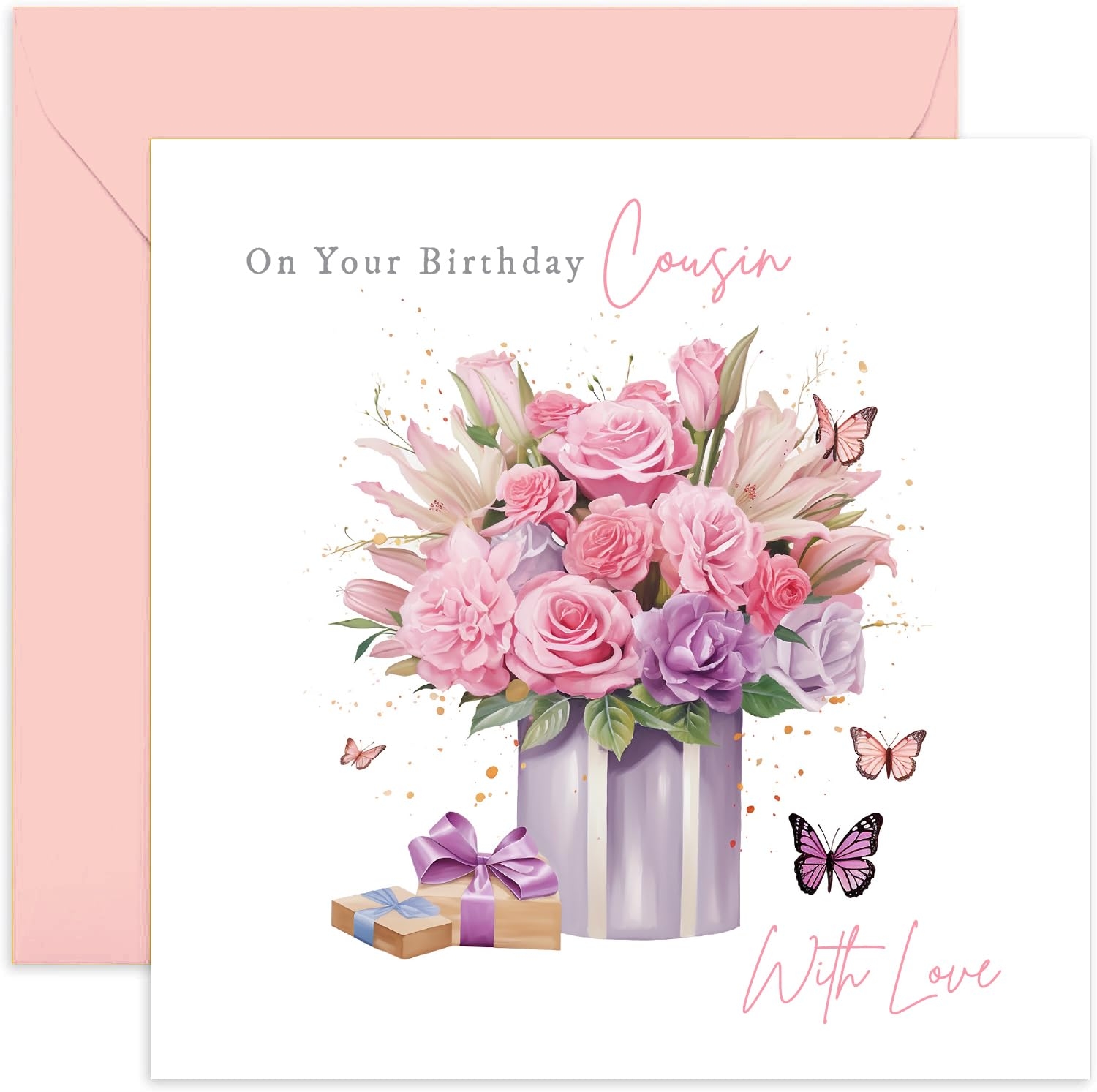 Amazon Old English Co Cousin Birthday Card Floral Bouquet Birthday Card For Her Pretty Greeting Cards For Women Butterflies And Flowers Gifts For Cousin Blank Inside With Envelope Office Products