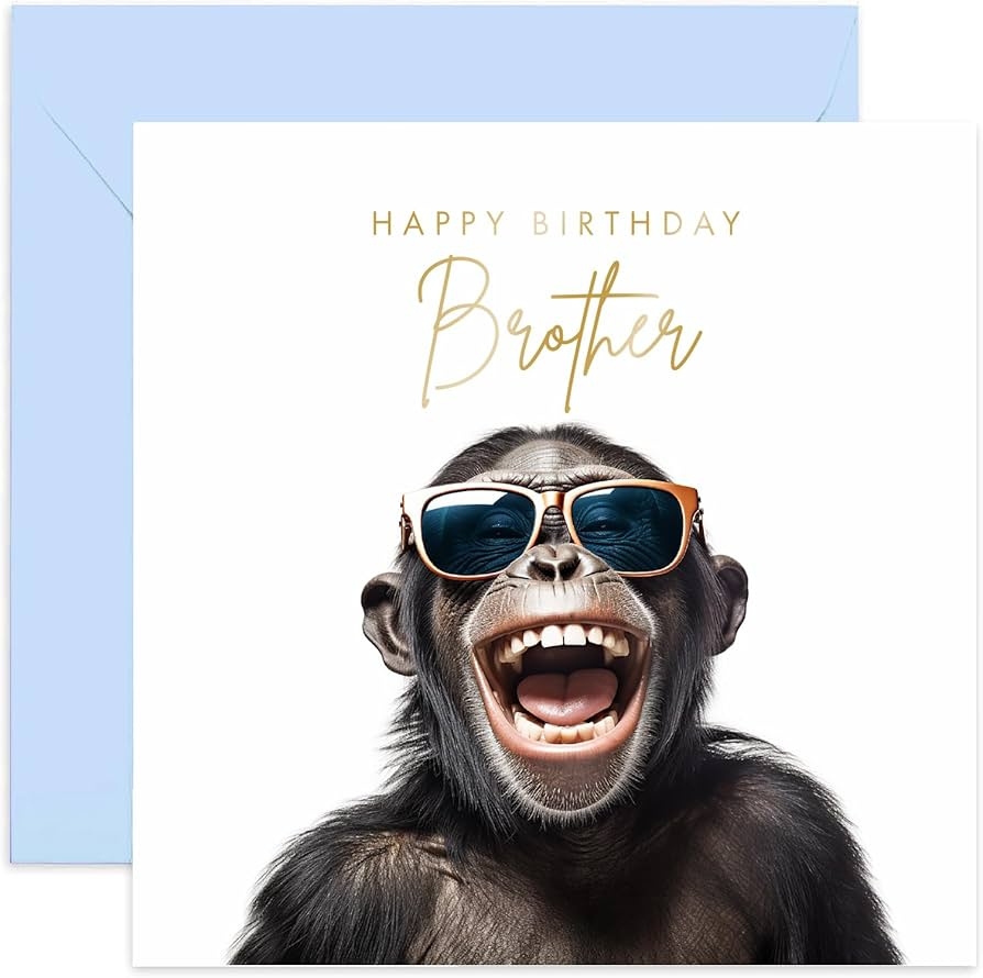 Amazon Old English Co Funny Birthday Card For Brother Hilarious Male Birthday Card For Him Monkey Chimp Sunglasses Birthday Card For Him From Sister Sibling Special Card 